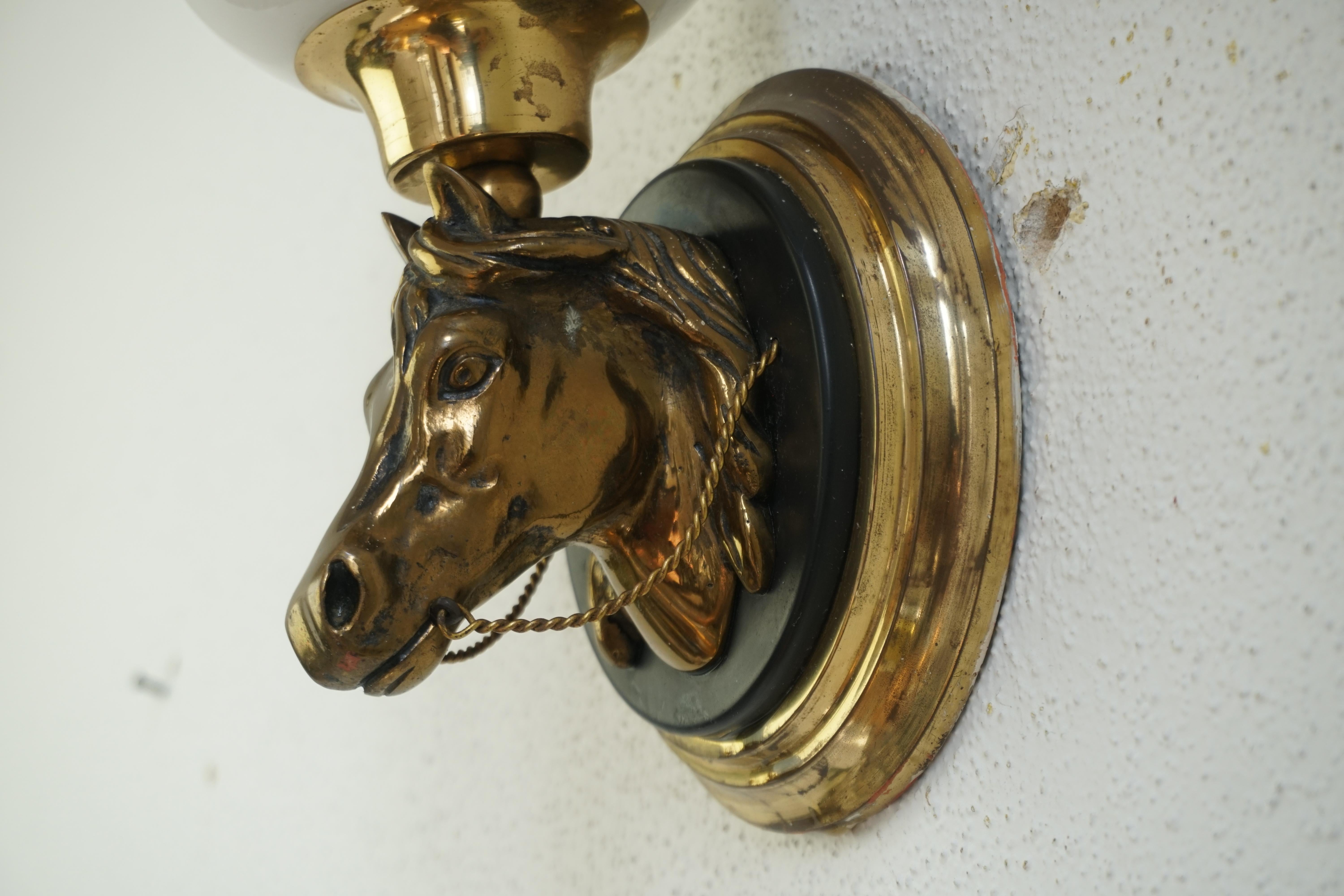 Mid-Century Modern Five Bronze Horse Head Wall Sconces For Sale