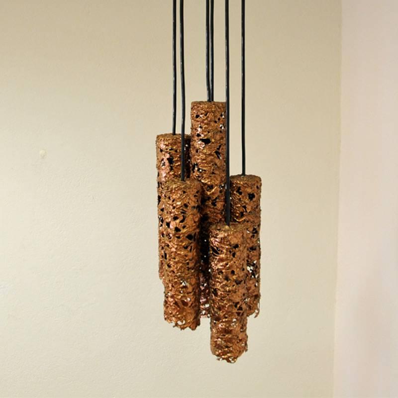 Beautiful Brutalist Copper Ceiling Pendant from the 1960s, Sweden 3