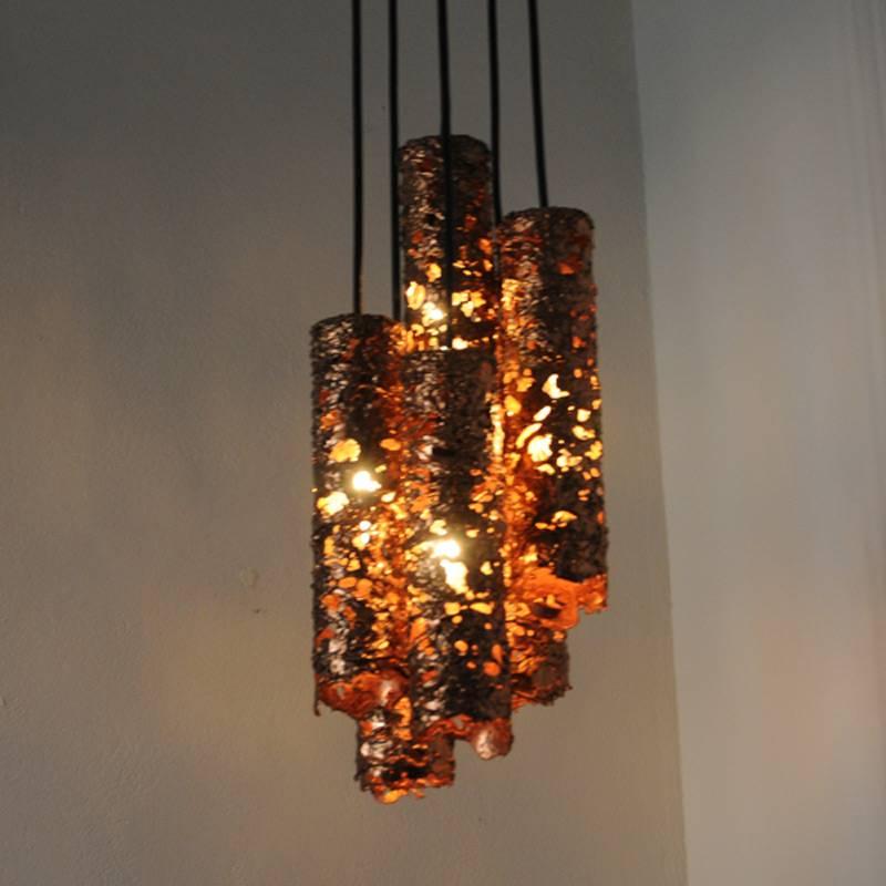 Swedish Beautiful Brutalist Copper Ceiling Pendant from the 1960s, Sweden