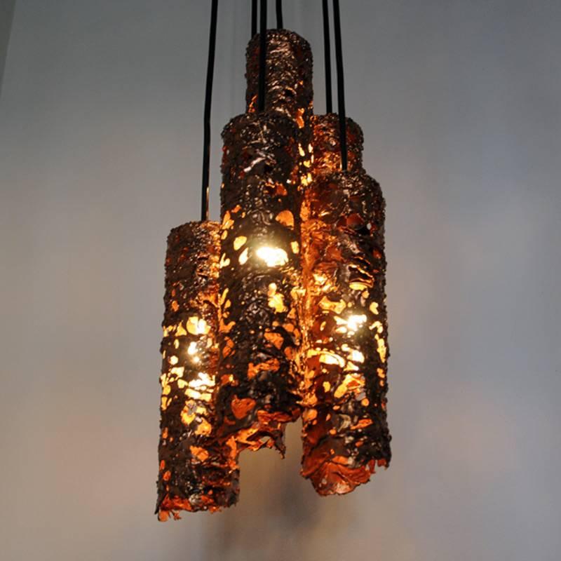 Beautiful Brutalist Copper Ceiling Pendant from the 1960s, Sweden In Good Condition In Stockholm, SE