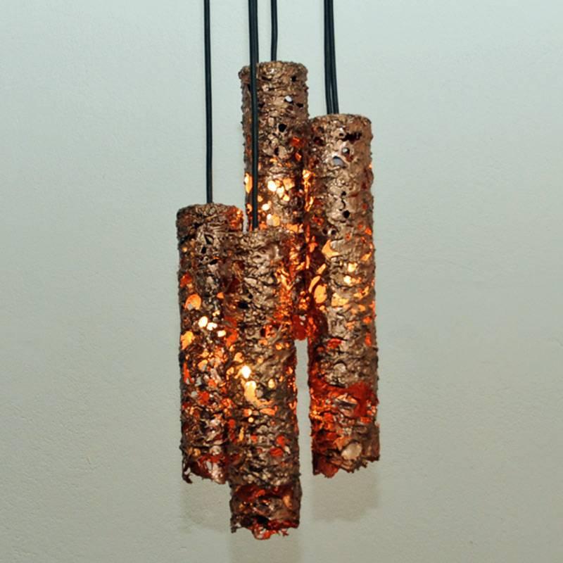 Mid-20th Century Beautiful Brutalist Copper Ceiling Pendant from the 1960s, Sweden