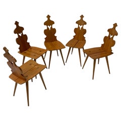 Five Brutalist Tyrolean or Swiss Mountain Chairs, 1970s