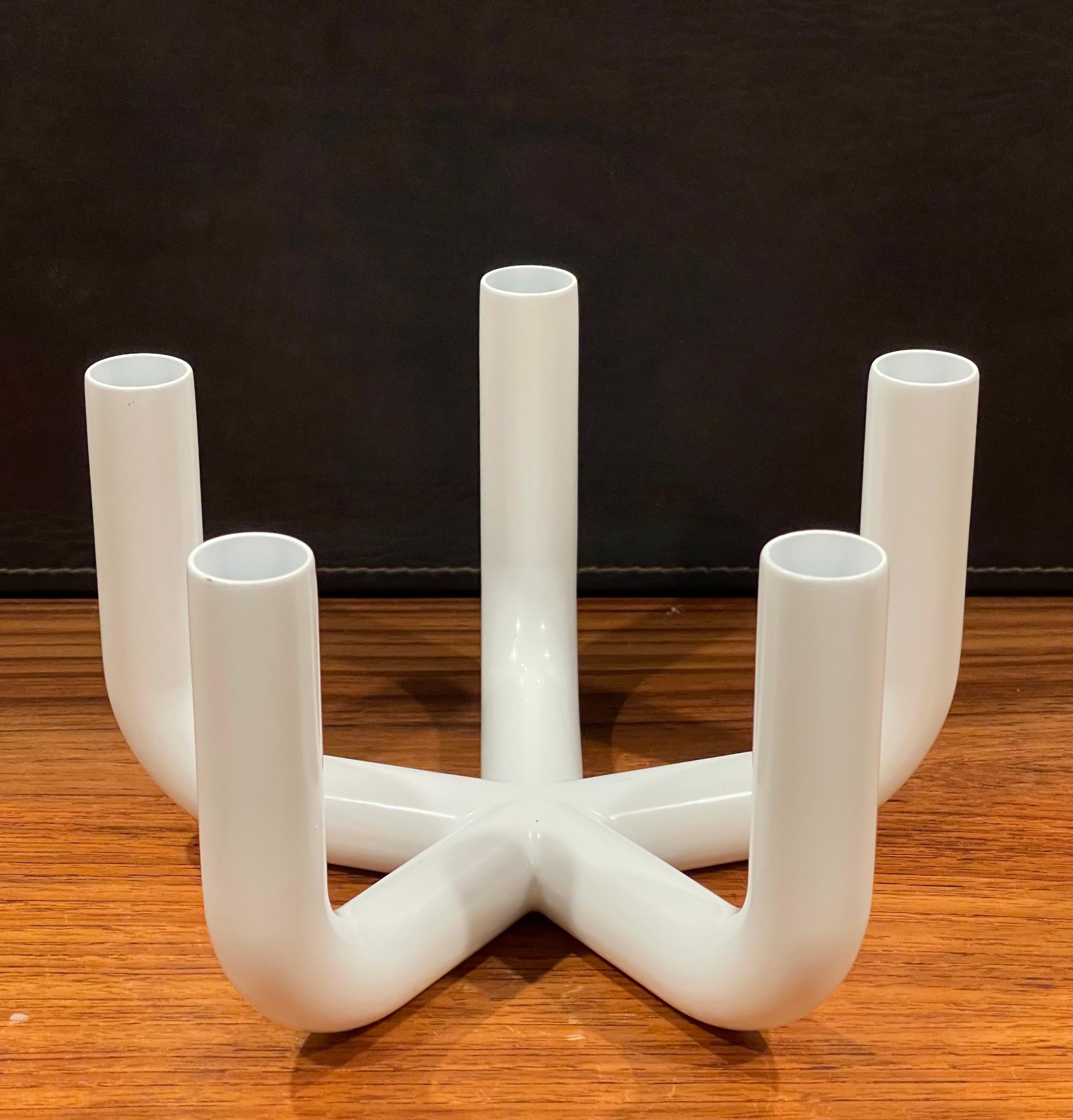American Five Candle Holder in White Enamel by Conrian Design For Sale