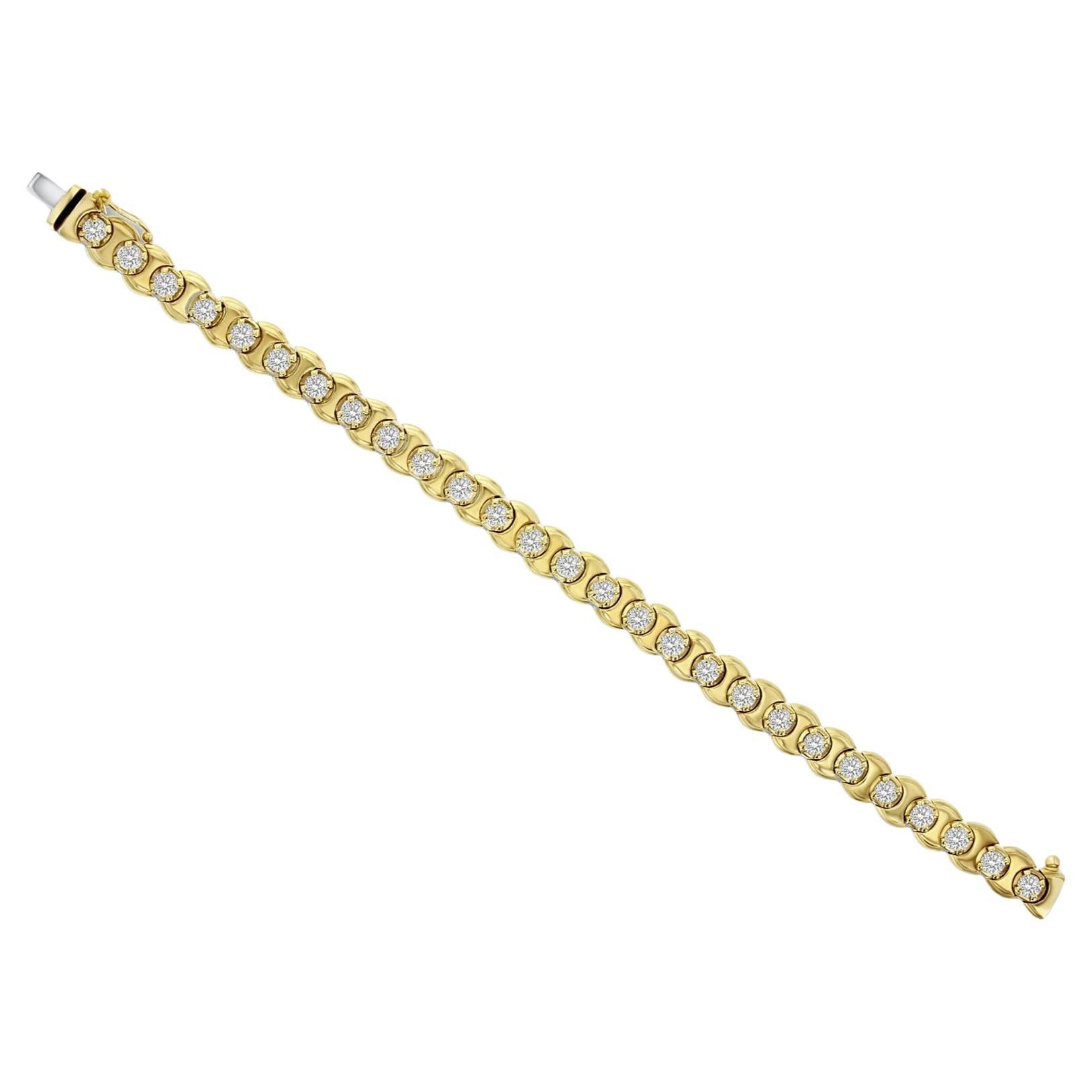 Five Carat Diamond Bezel Tennis Bracelet 14k Yellow Gold