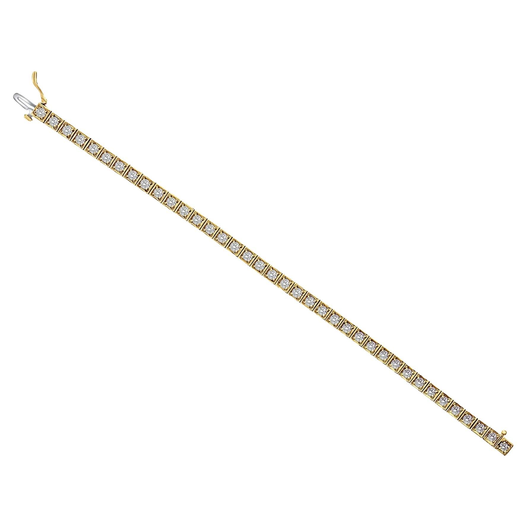 Five Carat Diamond Tennis Bracelet with Square Bezel Setting 14k Yellow Gold