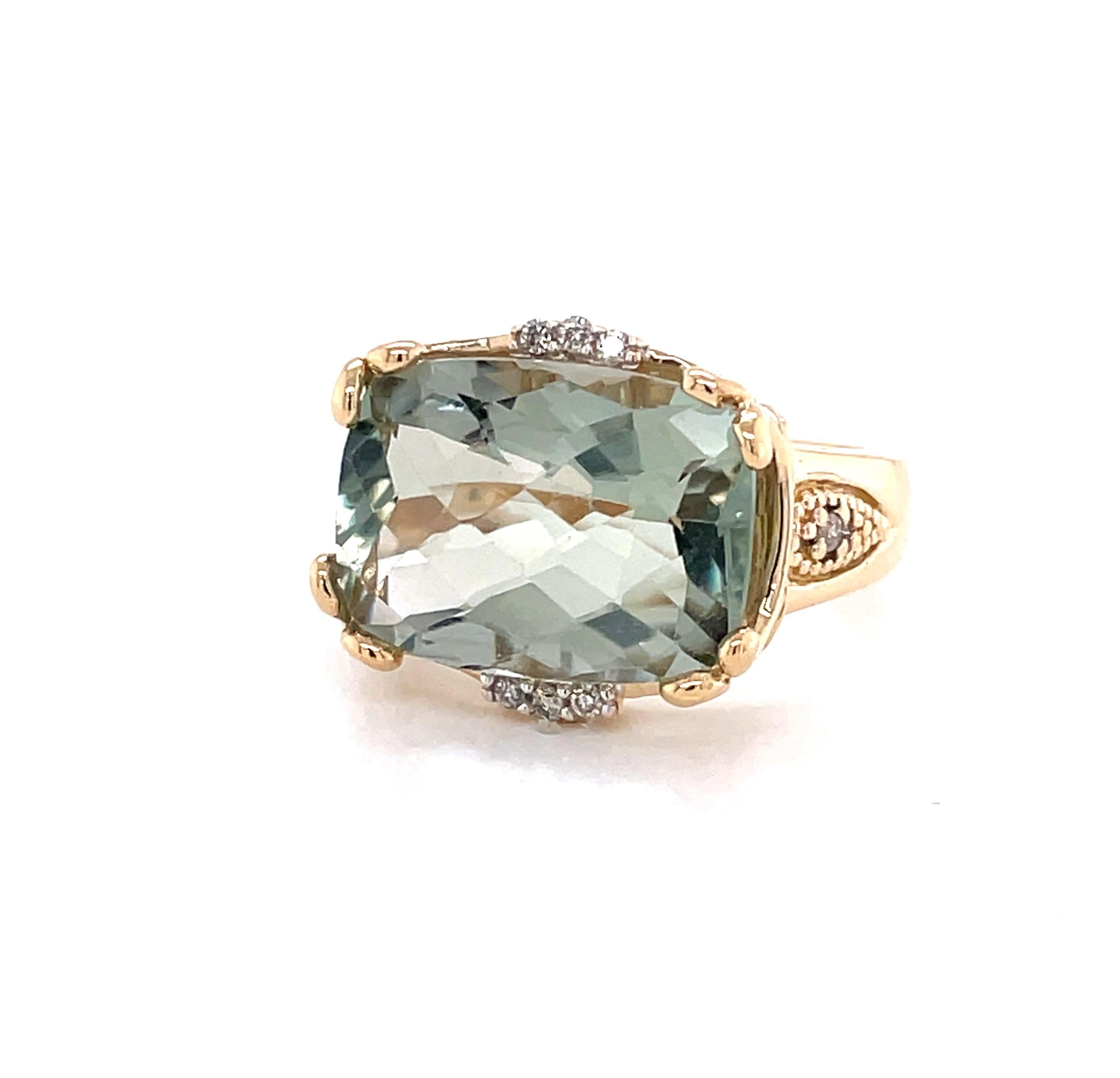 5 Carat Green Amethyst 14 Karat Cocktail Ring with Diamond Accents 4