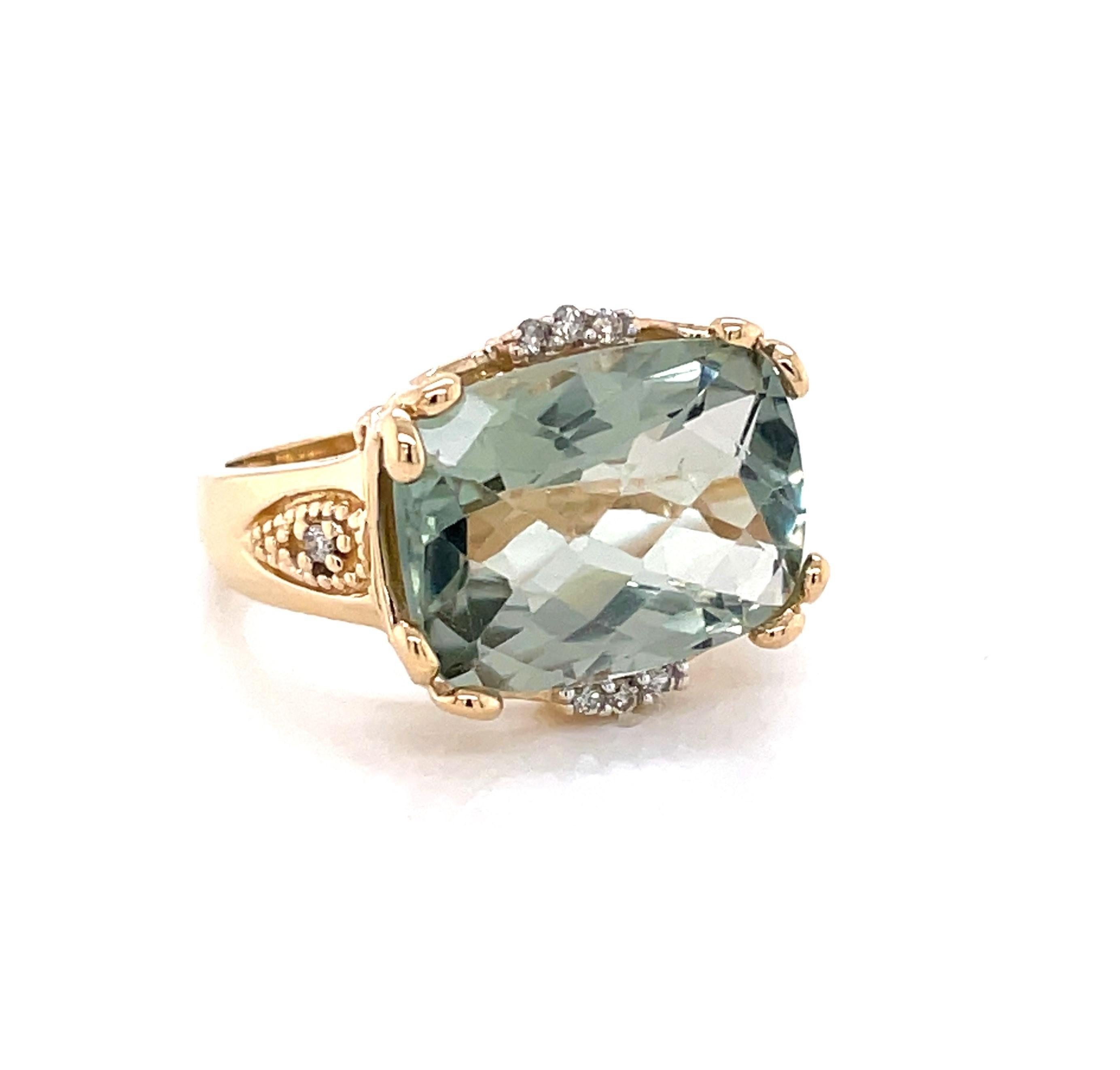 5 Carat Green Amethyst 14 Karat Cocktail Ring with Diamond Accents 5