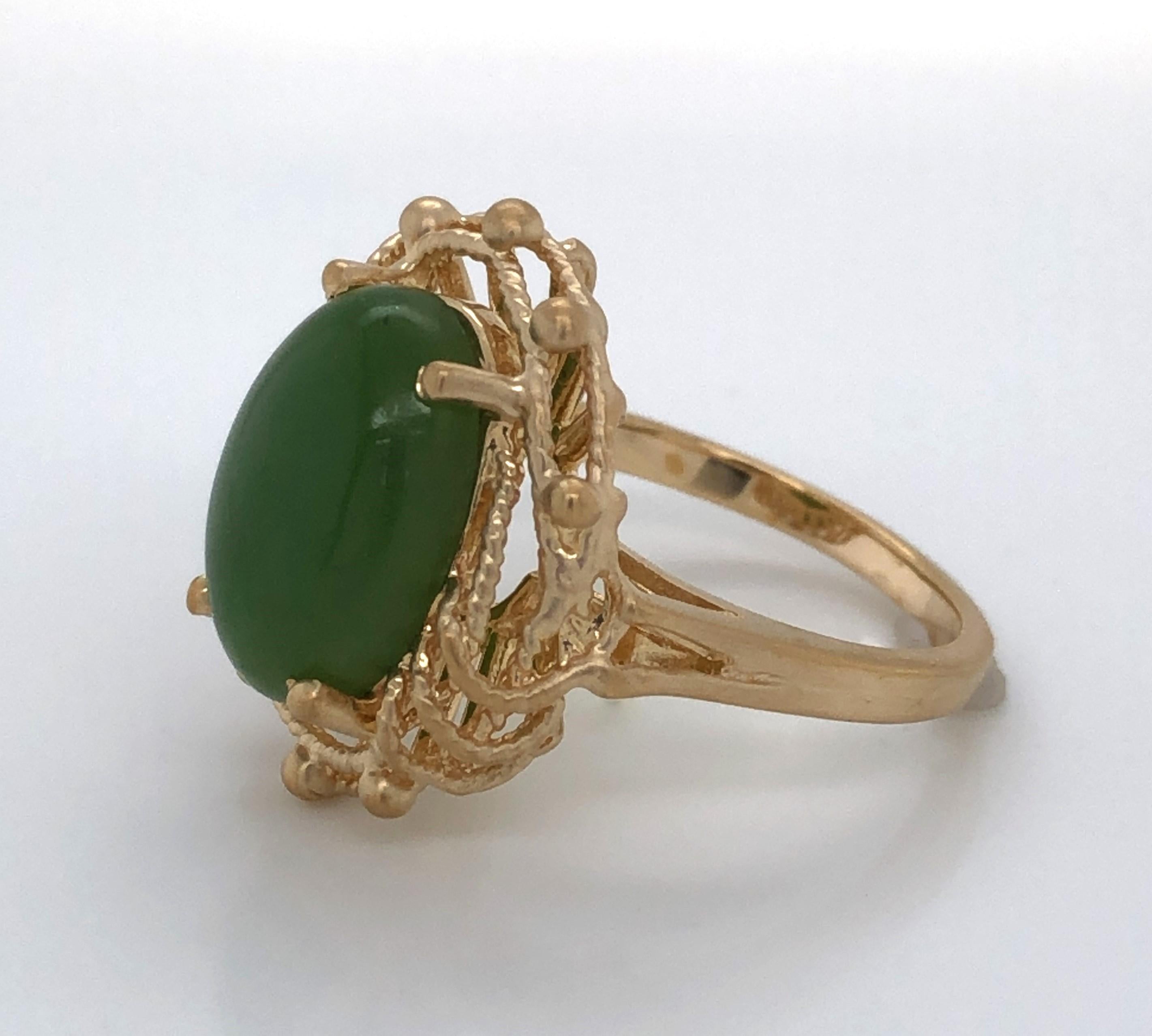 Five Carat Jade Yellow Gold Cabochon Ring 6