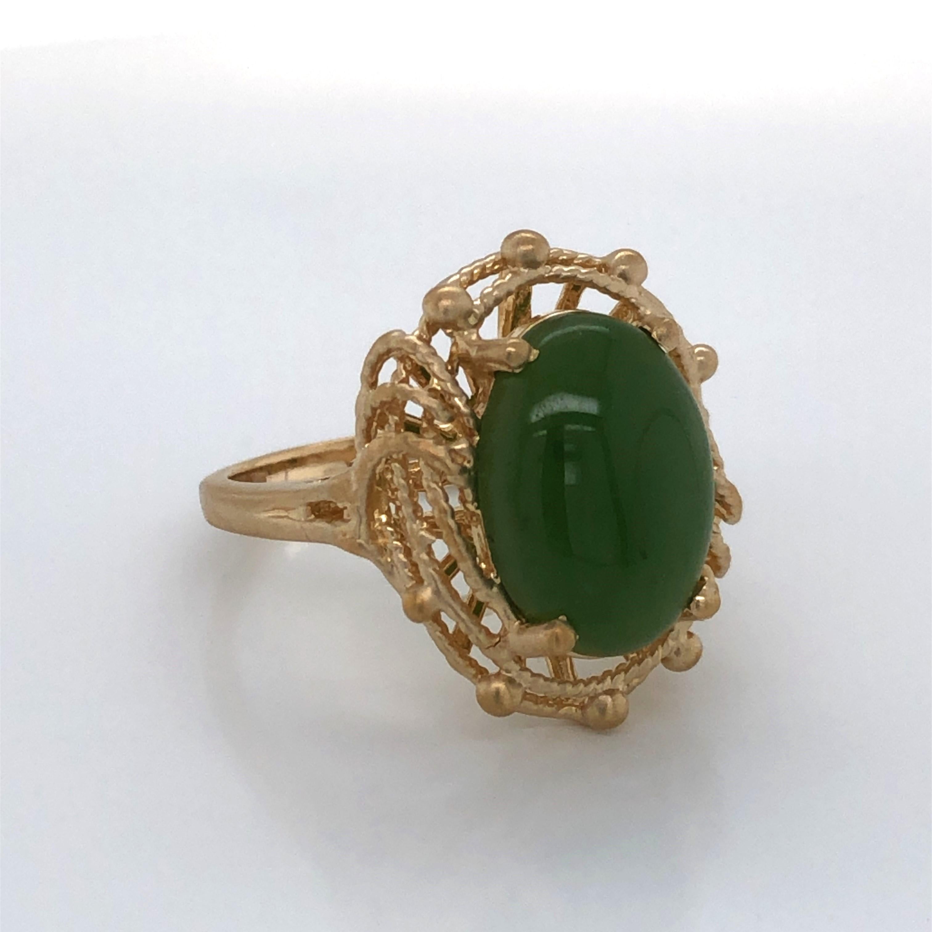 Five Carat Jade Yellow Gold Cabochon Ring In Good Condition In Mount Kisco, NY