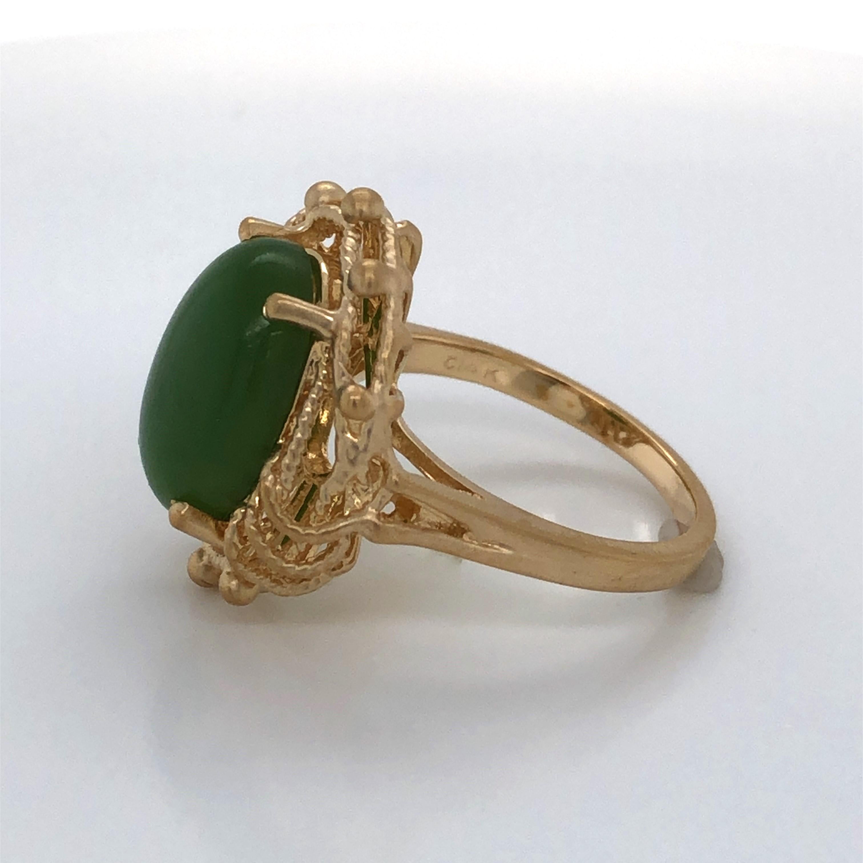 Women's Five Carat Jade Yellow Gold Cabochon Ring