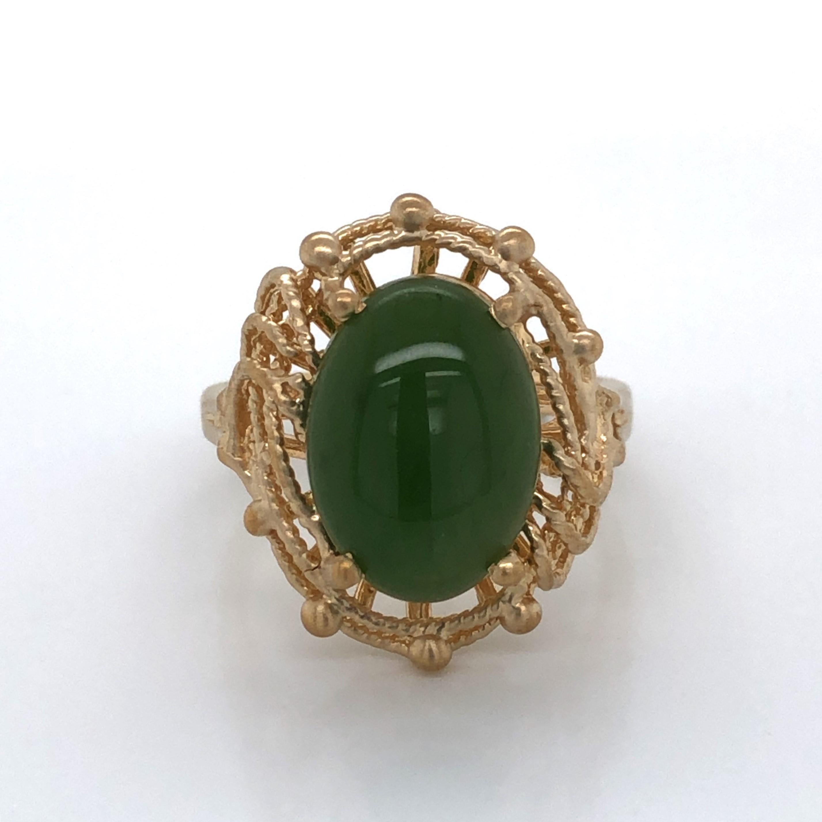 Five Carat Jade Yellow Gold Cabochon Ring 3