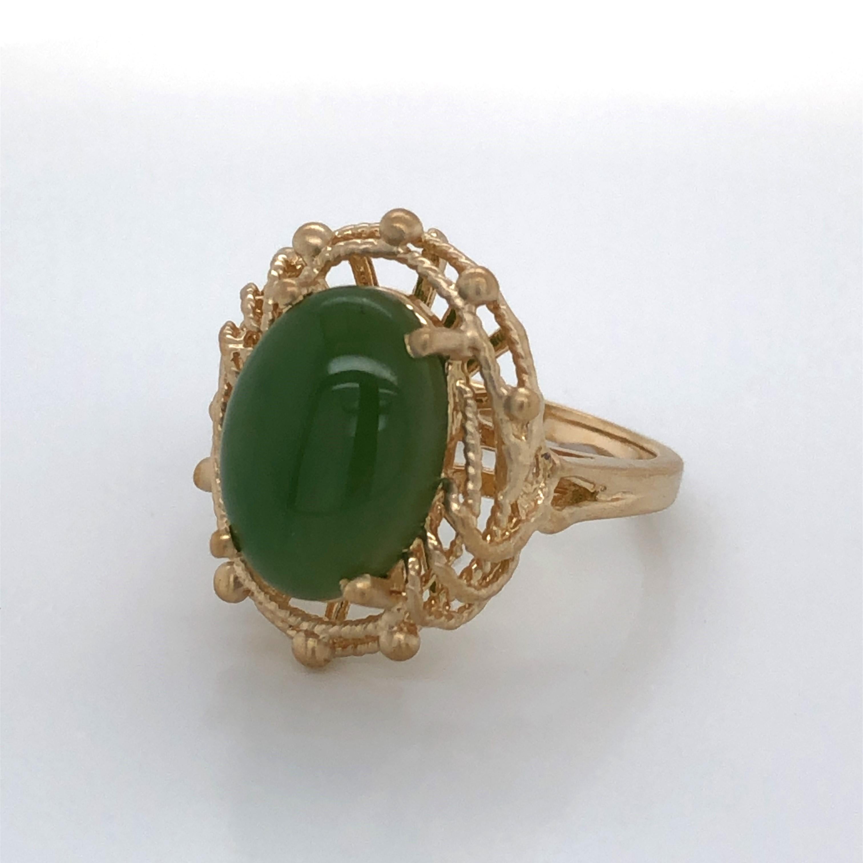 Five Carat Jade Yellow Gold Cabochon Ring 5