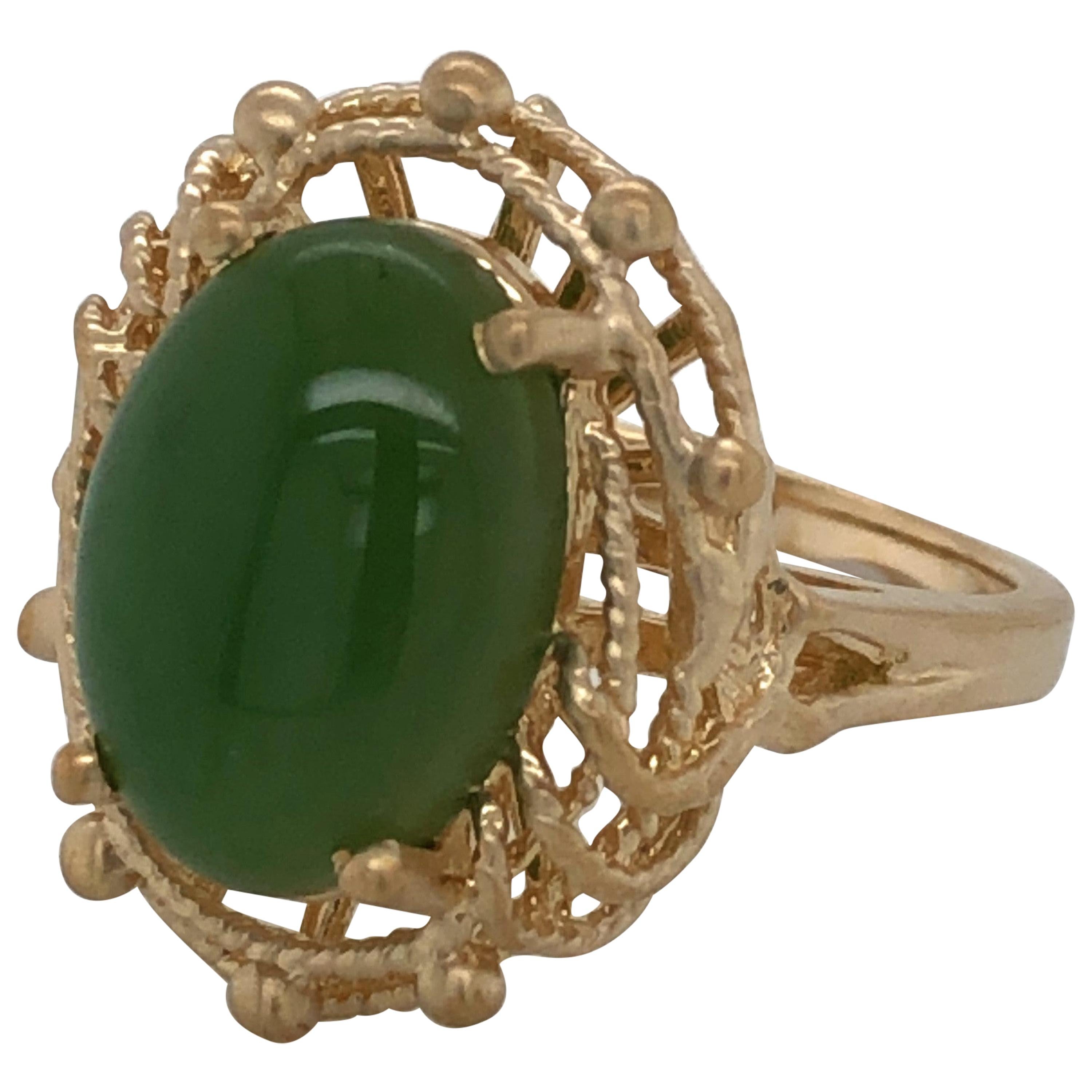 Five Carat Jade Yellow Gold Cabochon Ring