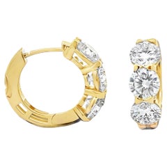 Five Carat Lab-Grown Diamond and 14K Yellow Gold Huggie Hoop Earrings