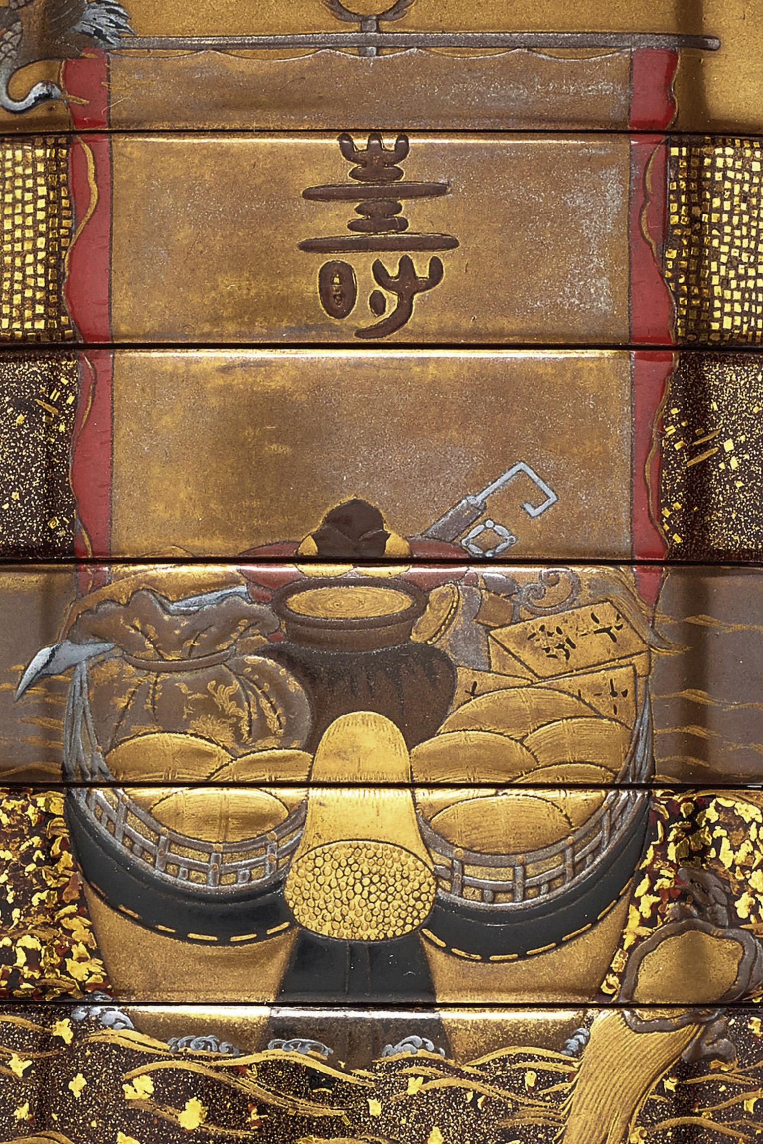 Japonais Boîte en laque japonaise Kajikawa Saku à cinq étapes du 19ème siècle signée en vente