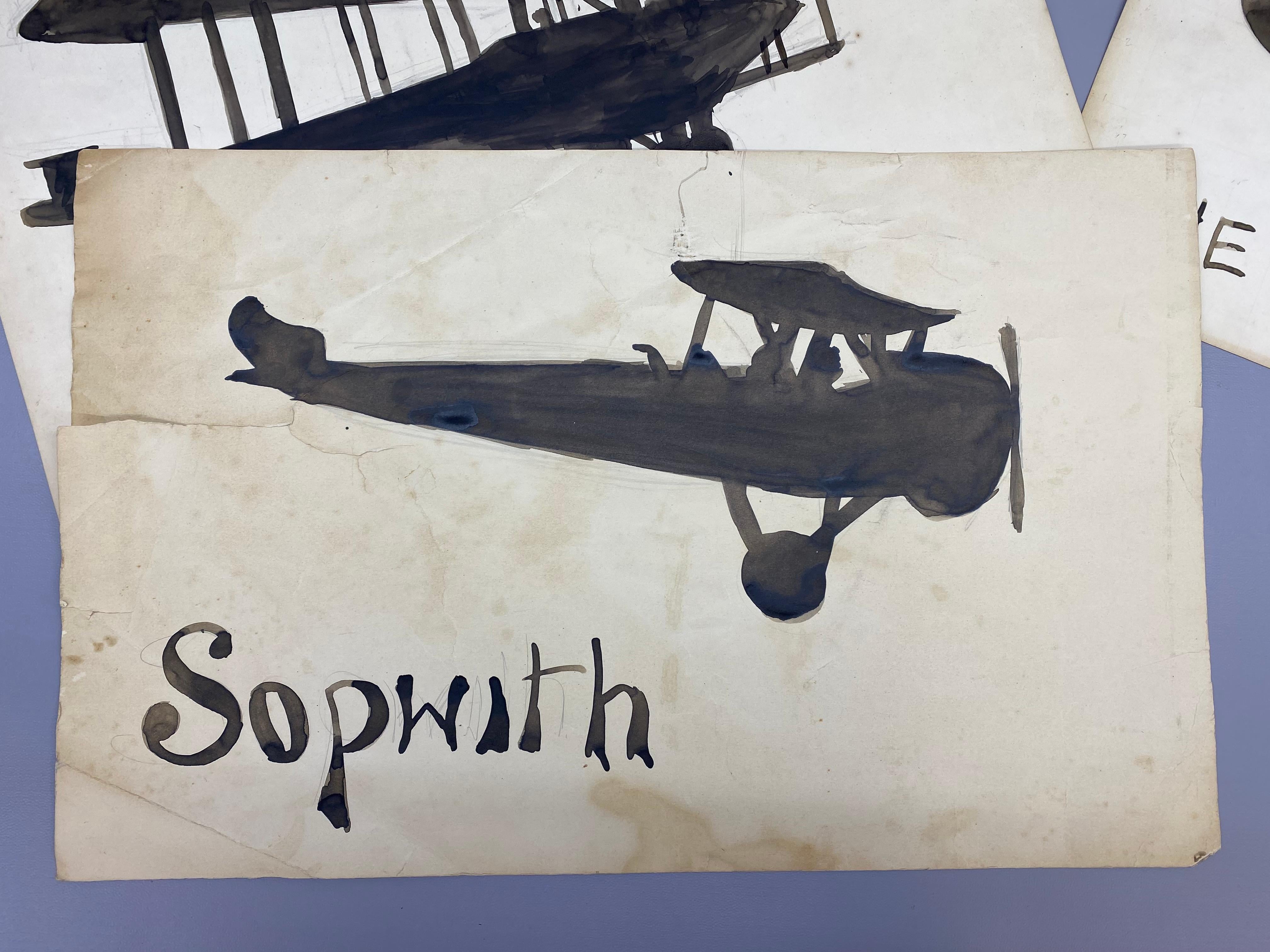 Cinque acquerelli d'arte per bambini di aerei da caccia della Prima Guerra Mondiale In condizioni discrete in vendita a Garnerville, NY