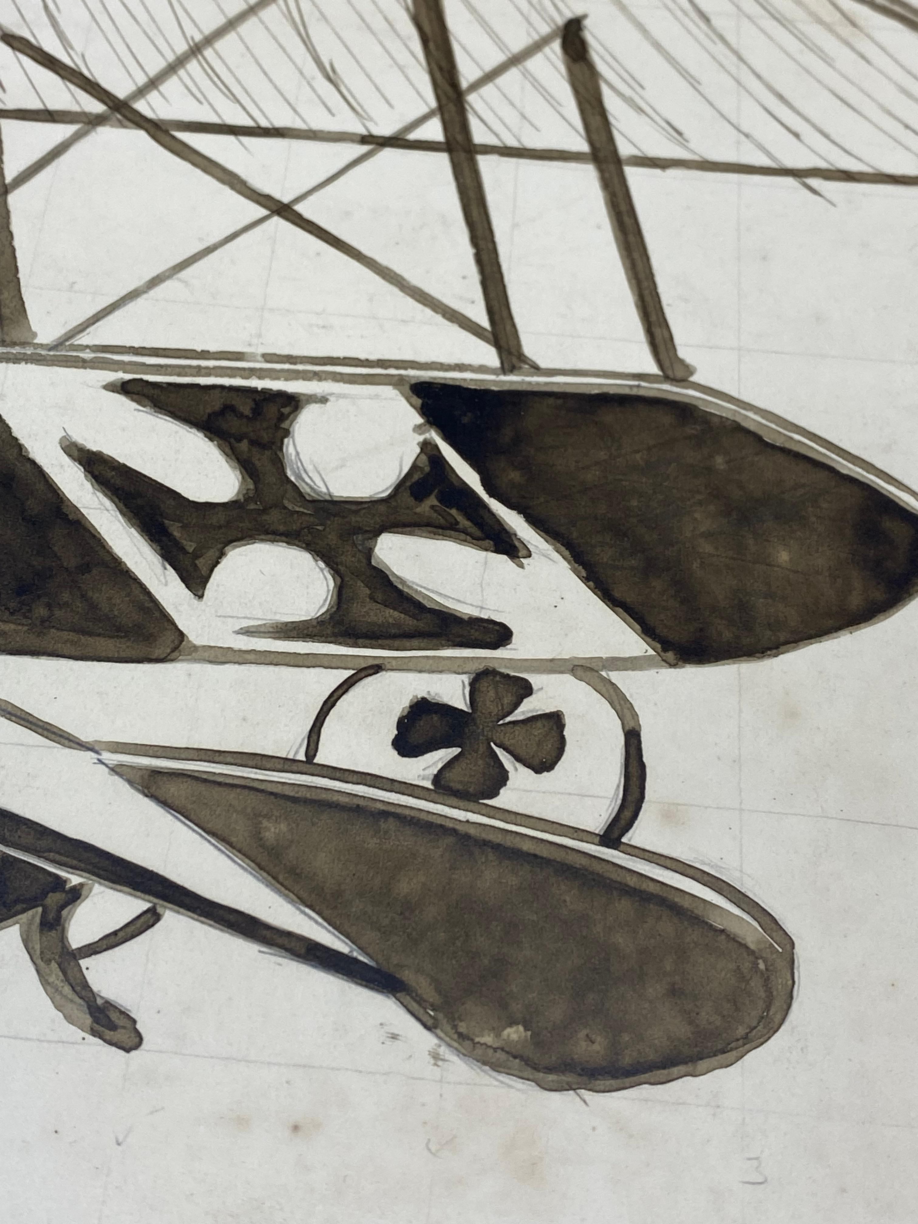 Pittura Cinque acquerelli d'arte per bambini di aerei da caccia della Prima Guerra Mondiale in vendita