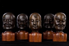 Five Chinese Bronze Lohan Heads (Ming/Early Qing), Expressive and Well Cast