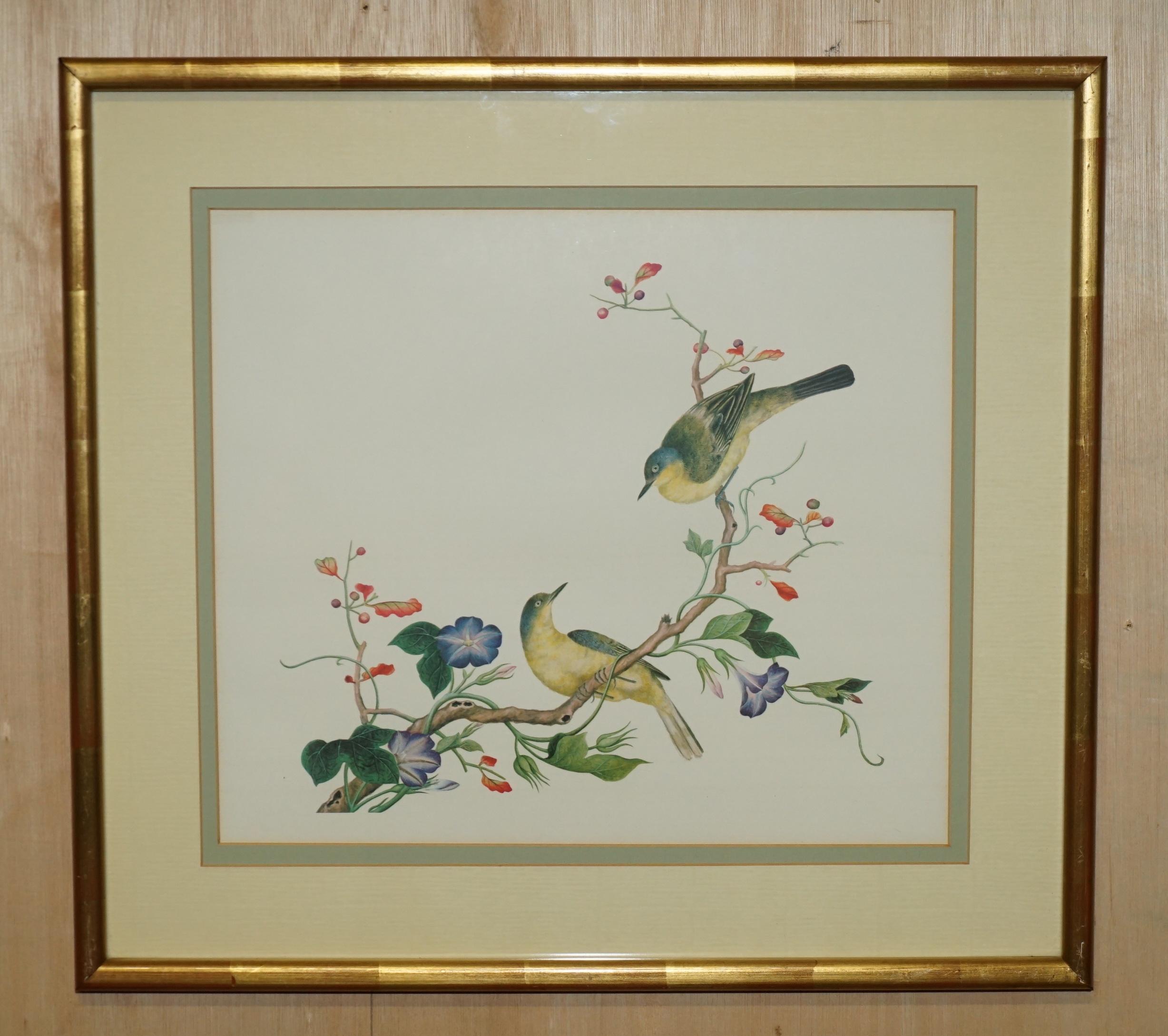 VIER CHINESISCHE CH'IEN LUNG PERIOD 1736-1796 WASSERKOLORIE VOGELBILDER GERAHMT im Angebot 7