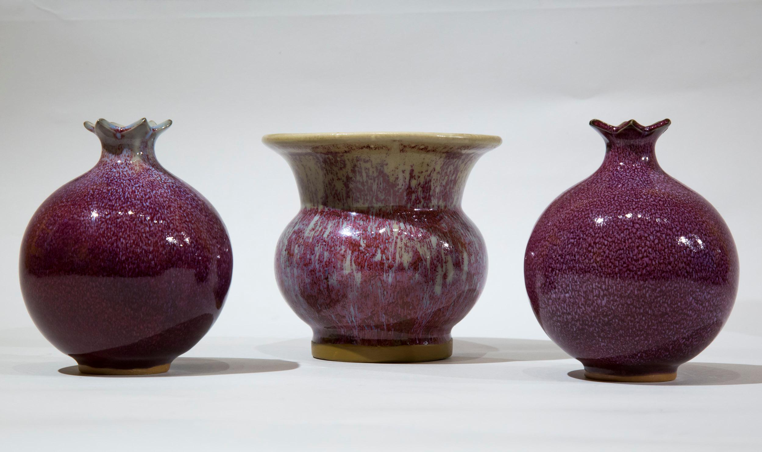Pottery Five Chinese Flambe Glazed Vases