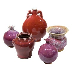 Five Chinese Flambe Glazed Vases