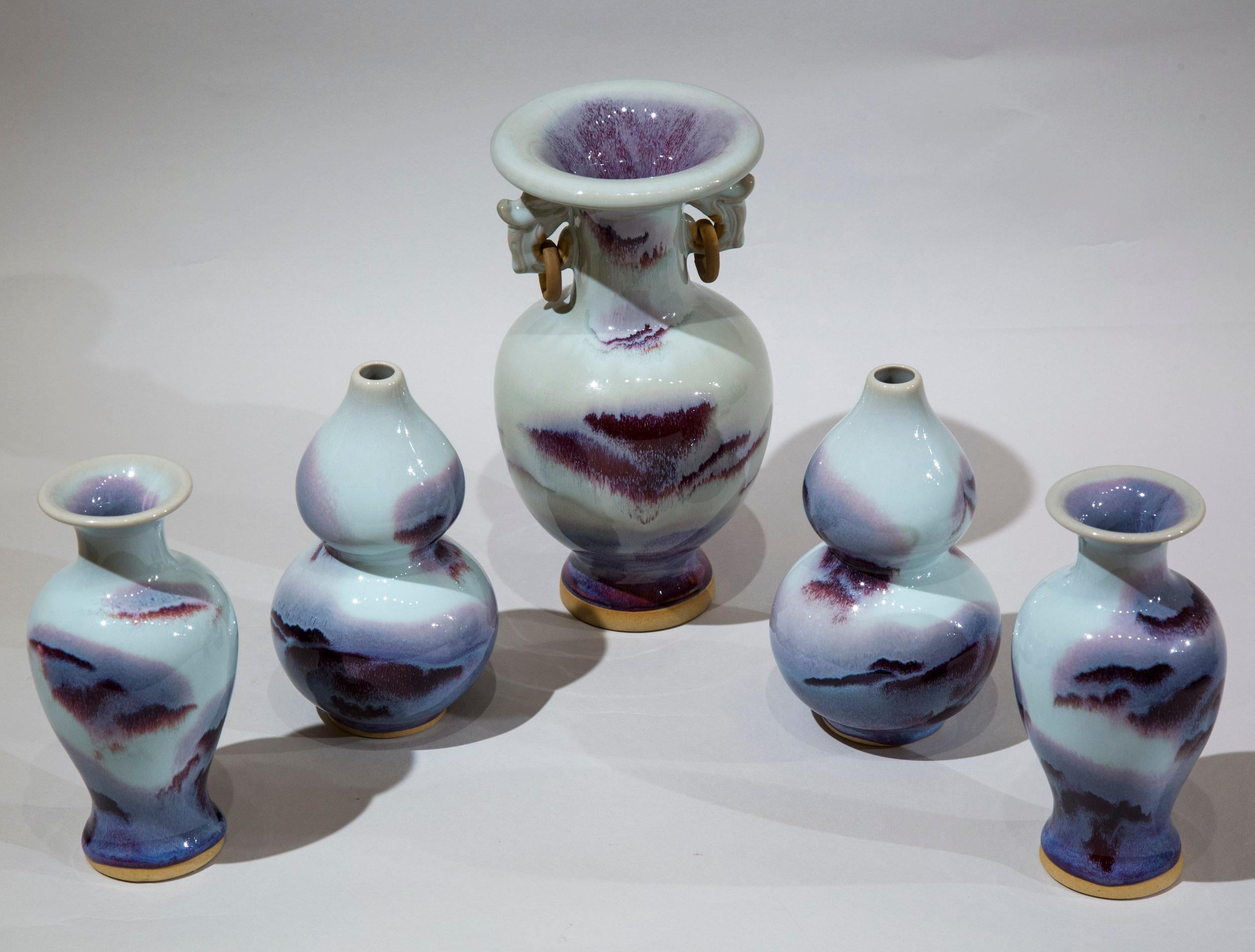 Chinese Export Five Chinese Purple and White Vases