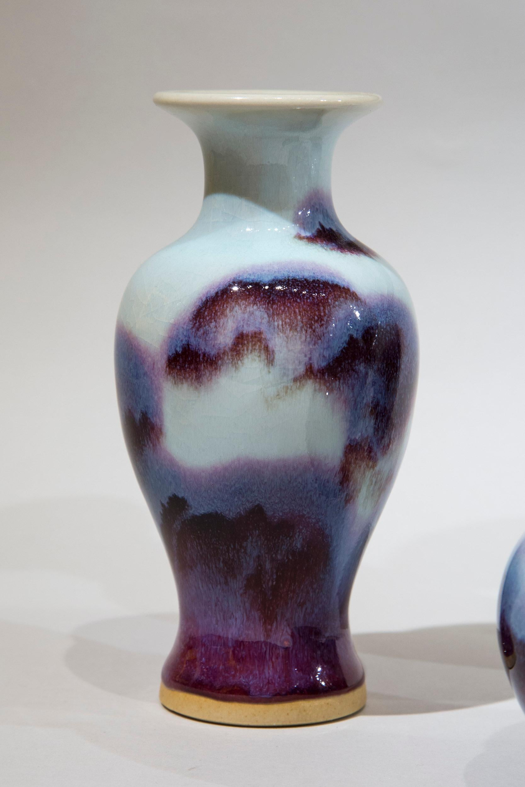 Glazed Five Chinese Purple and White Vases