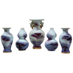 Five Chinese Purple and White Vases