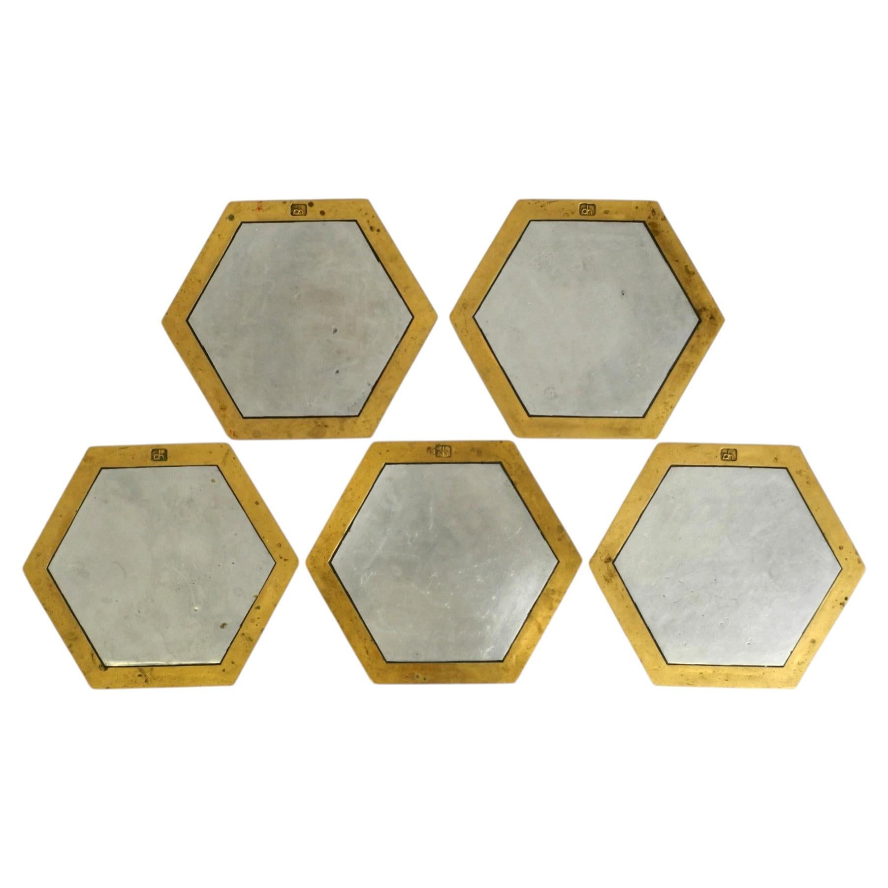 Set of Five Aluminum/Brass Coasters in Brutalist Design by David Marshall