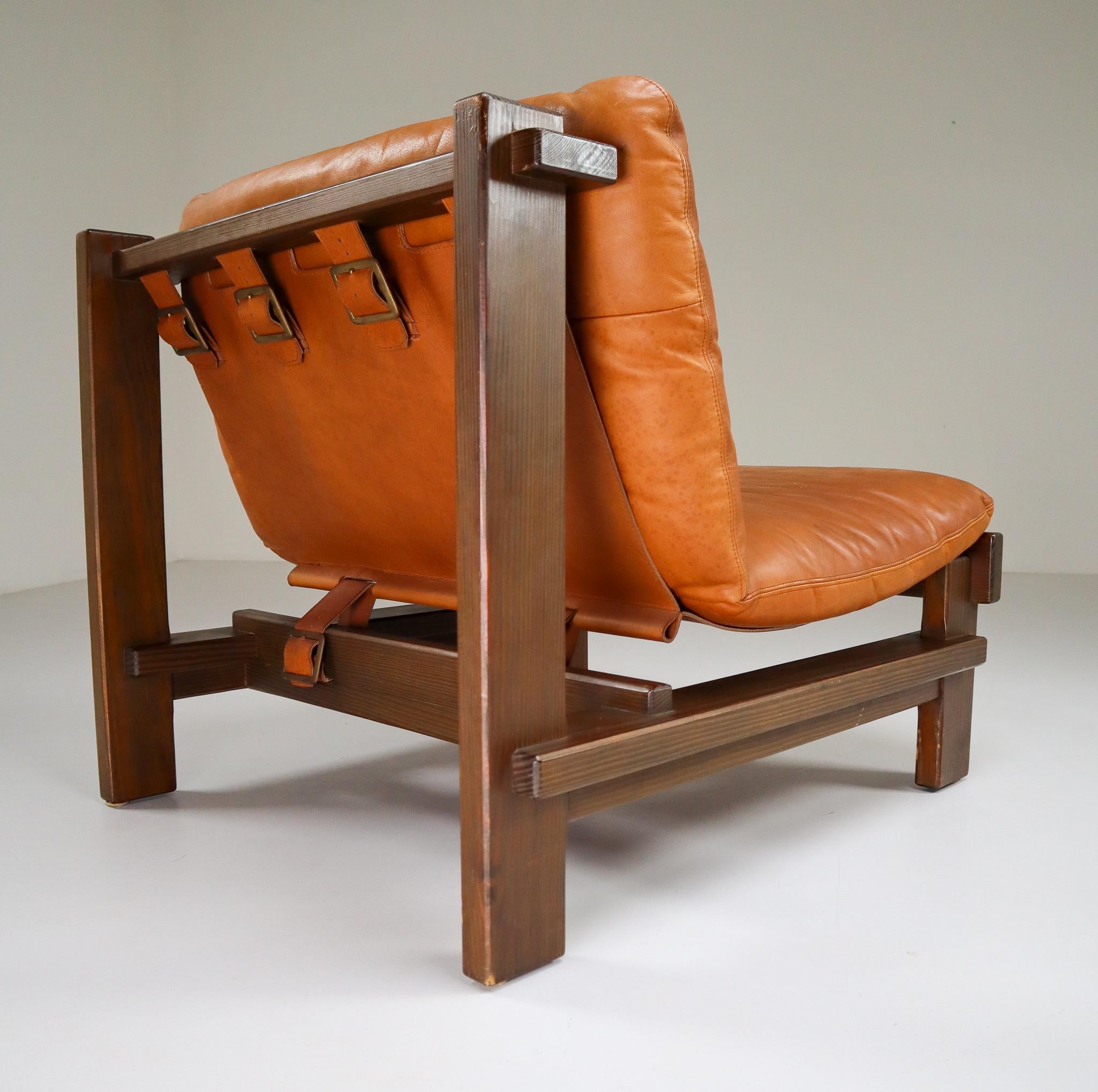 Five Cognac Leather lounge Chairs, Sofa by Carl Straub Germany, 1960s 6
