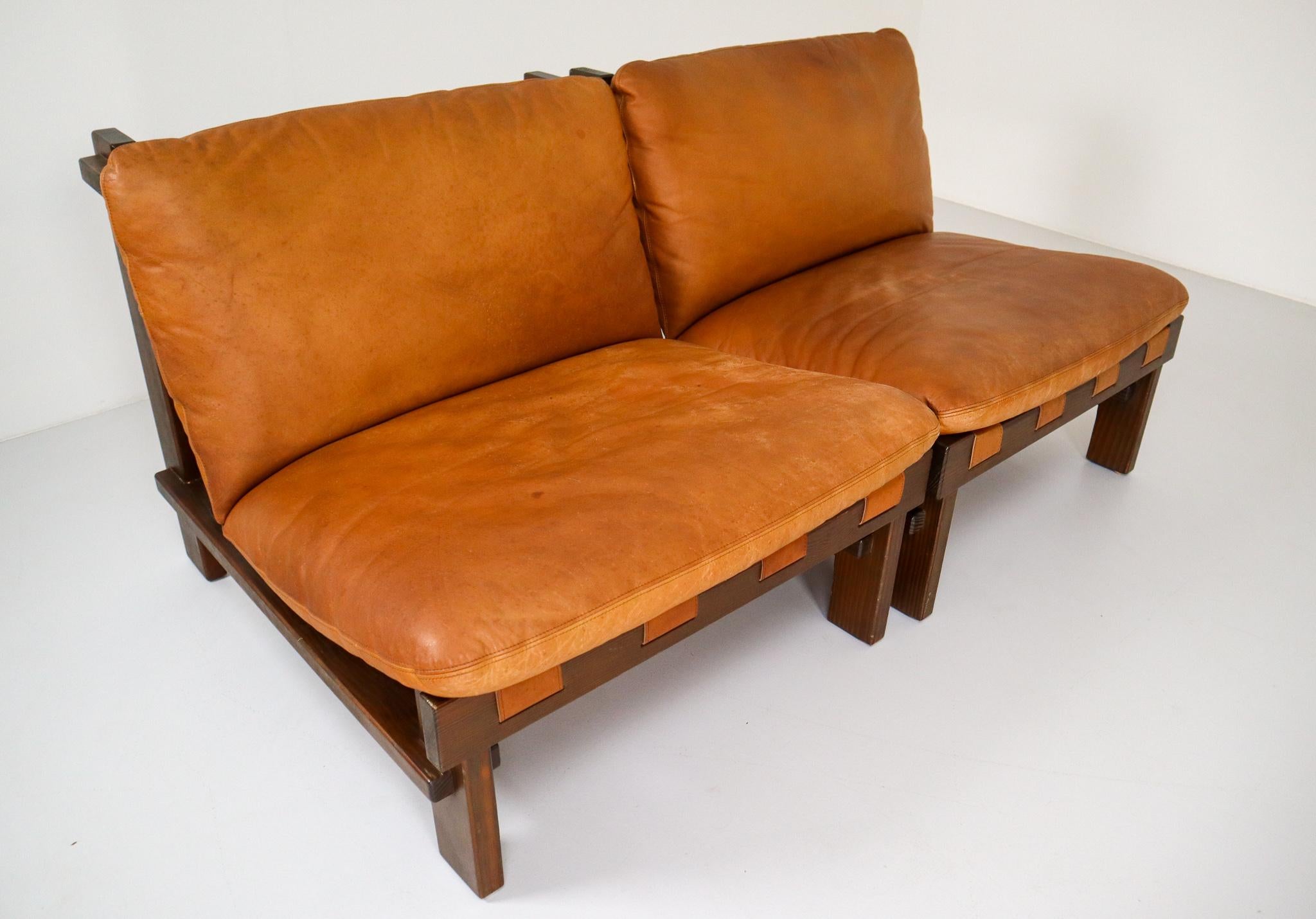 Five Cognac Leather lounge Chairs, Sofa by Carl Straub Germany, 1960s 7