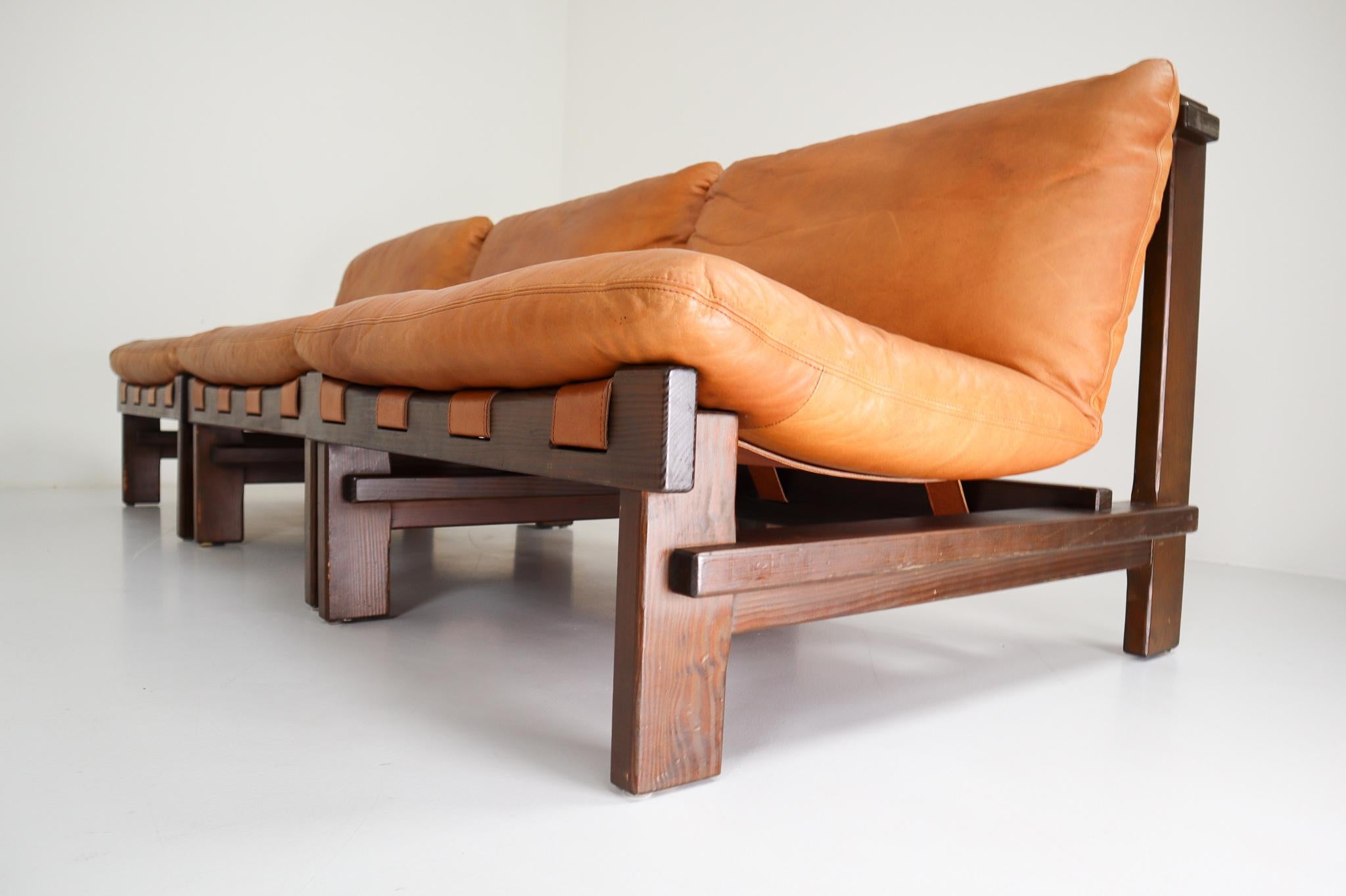 Five Cognac Leather lounge Chairs, Sofa by Carl Straub Germany, 1960s 8