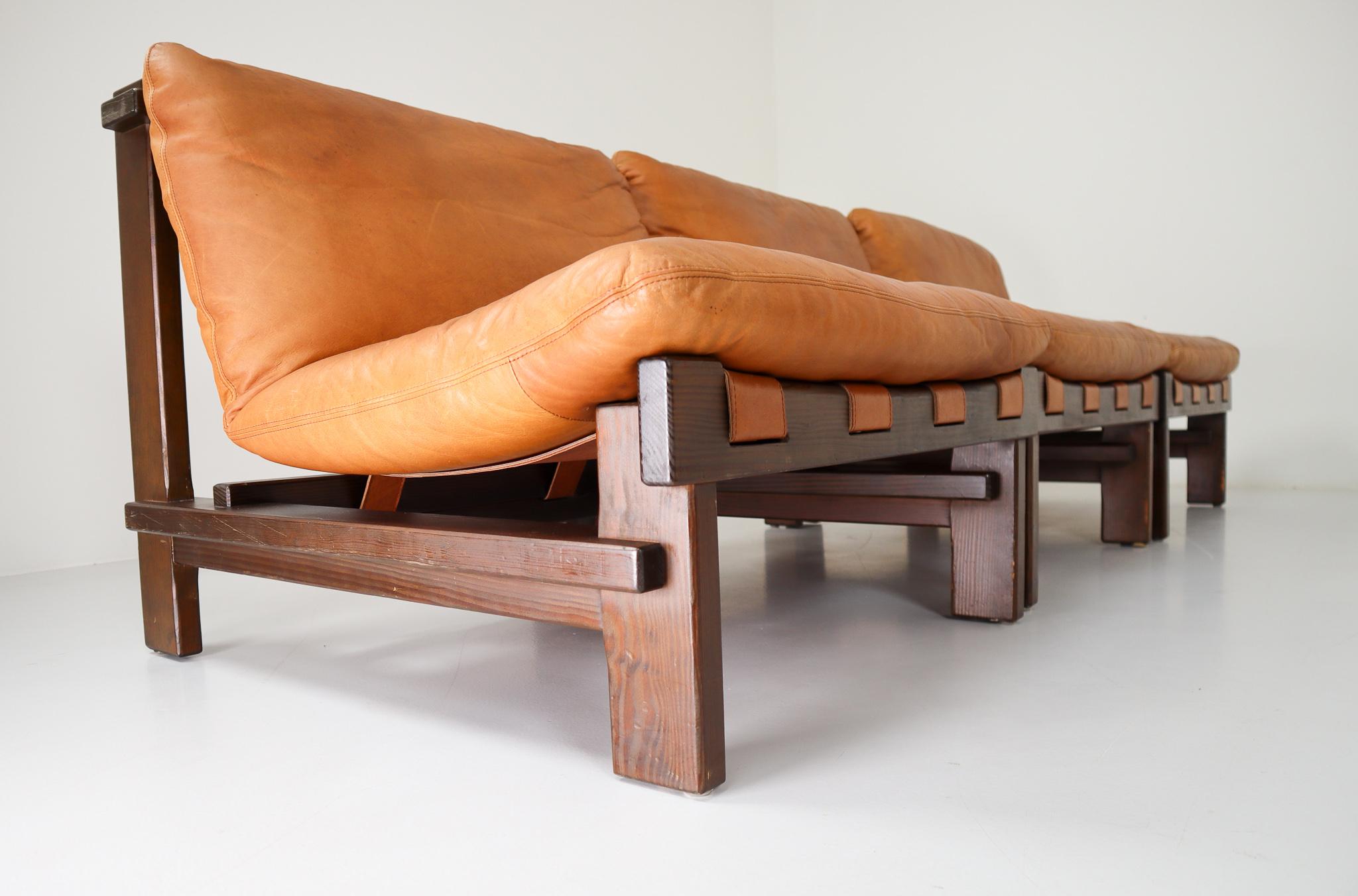 20th Century Five Cognac Leather lounge Chairs, Sofa by Carl Straub Germany, 1960s