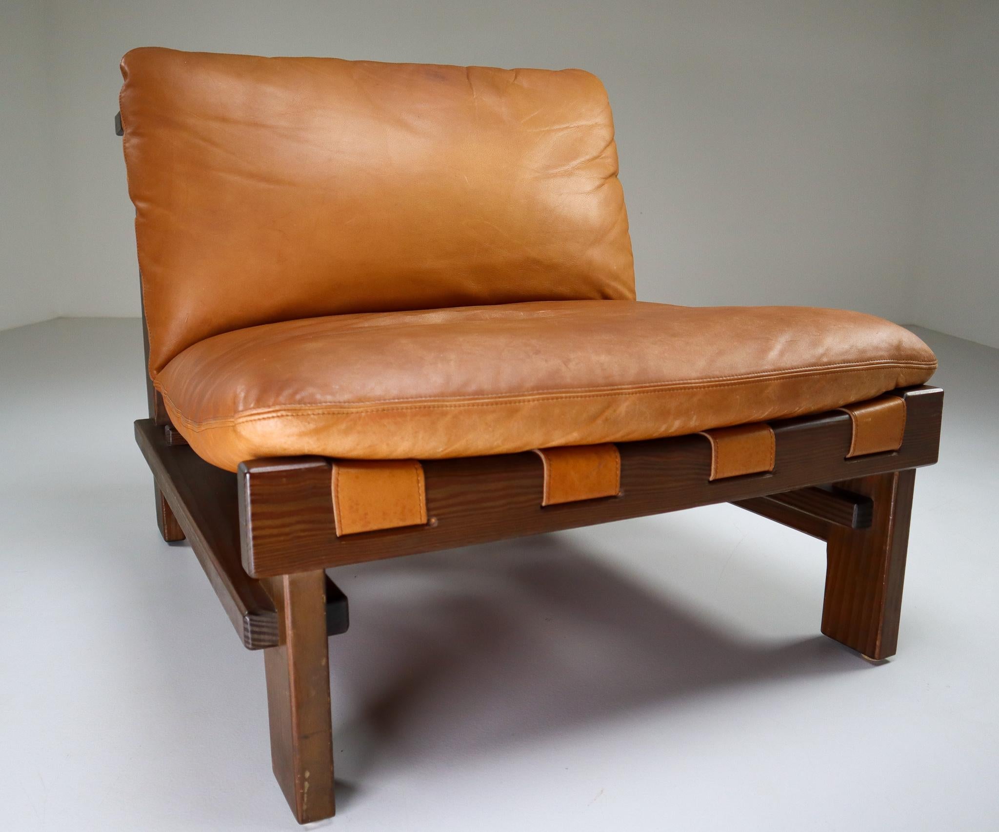 Five Cognac Leather lounge Chairs, Sofa by Carl Straub Germany, 1960s 1