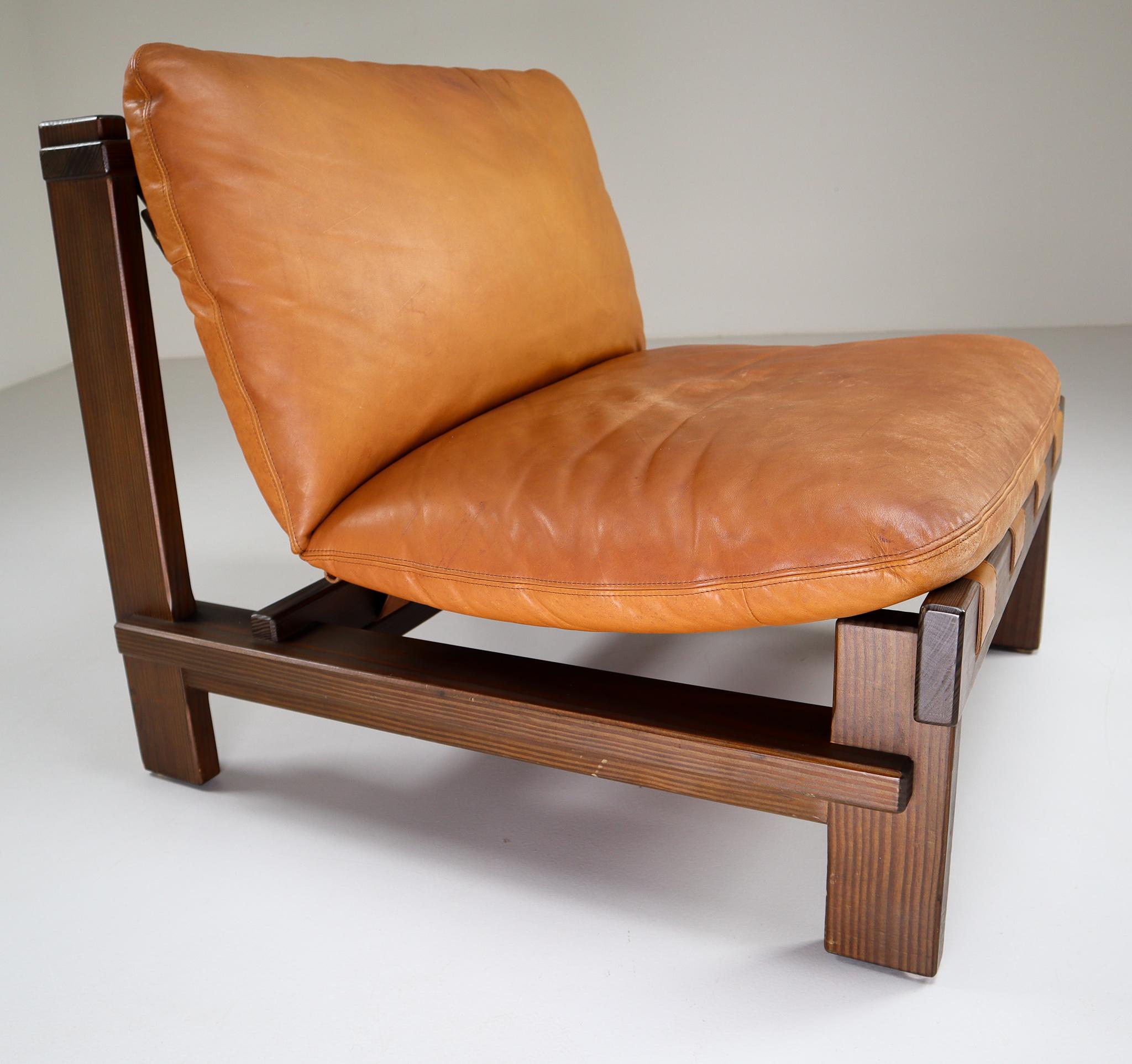 Five Cognac Leather lounge Chairs, Sofa by Carl Straub Germany, 1960s 2