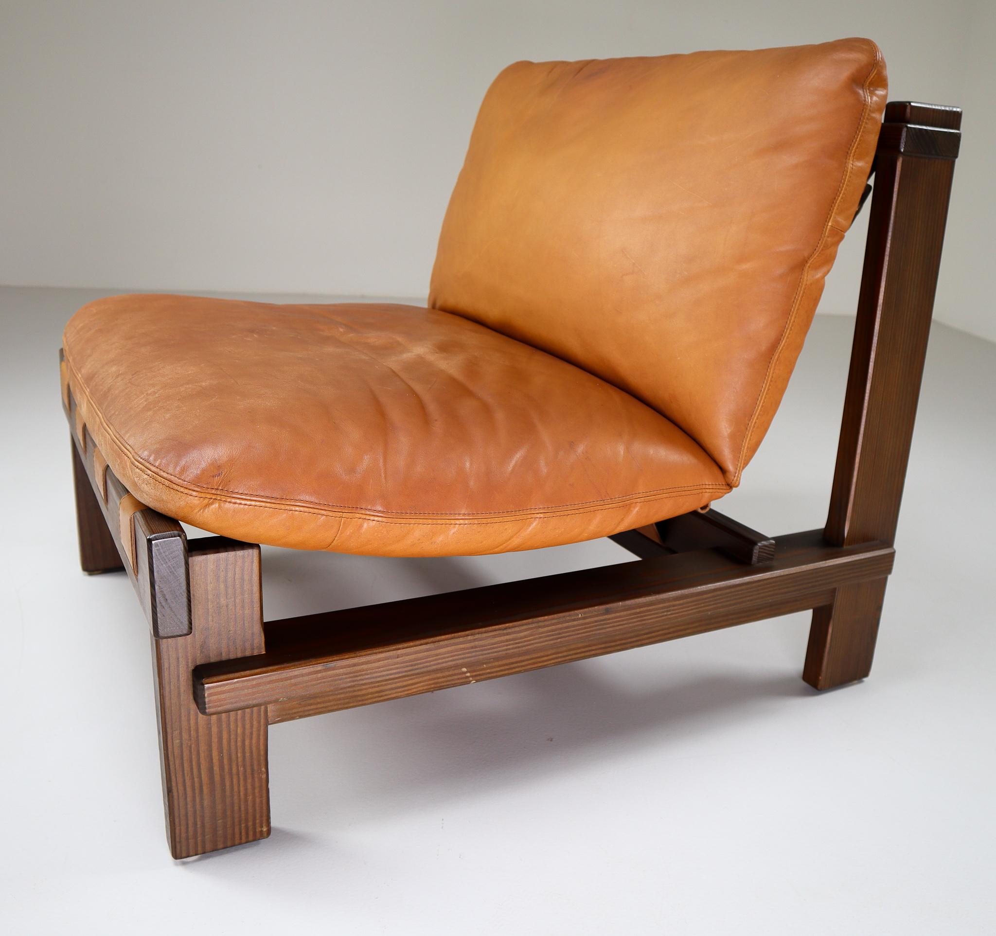 Five Cognac Leather lounge Chairs, Sofa by Carl Straub Germany, 1960s 3