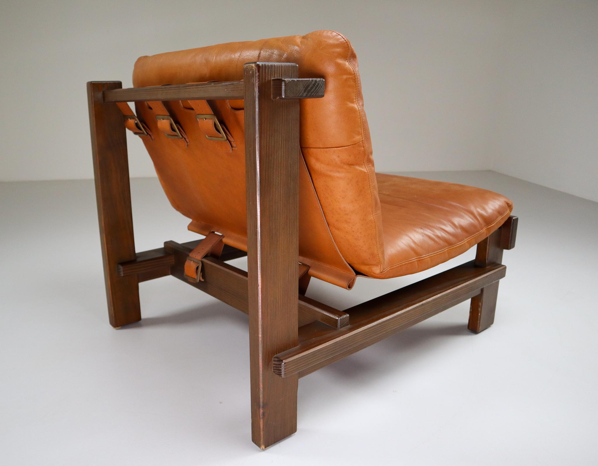 Five Cognac Leather lounge Chairs, Sofa by Carl Straub Germany, 1960s 4
