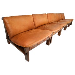 Five Cognac Leather lounge Chairs, Sofa by Carl Straub Germany, 1960s