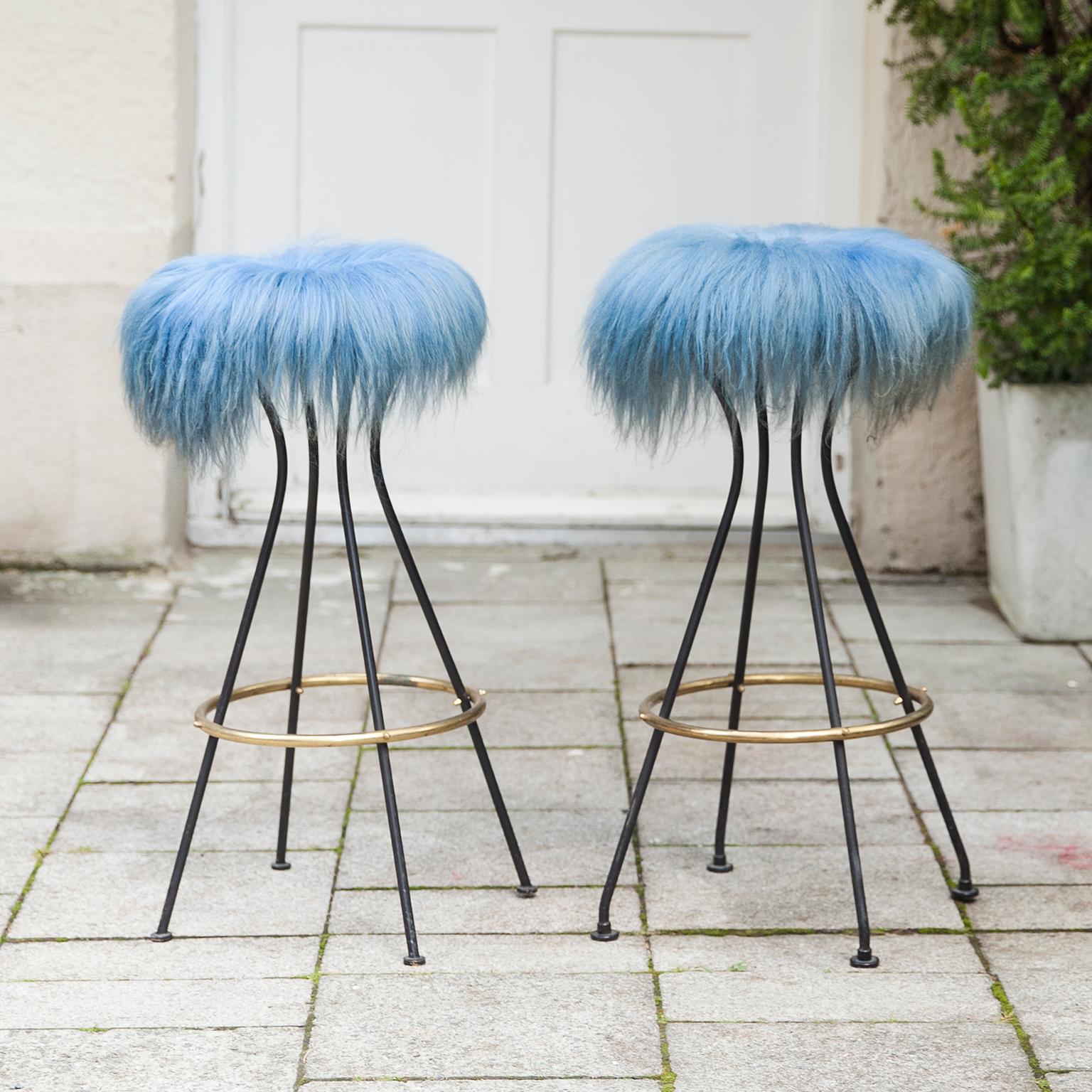 Five Colored Lambskin Bar Stools, Germany, 1950s In Good Condition In Munich, DE
