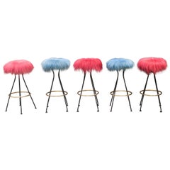 Five Colored Lambskin Bar Stools, Germany, 1950s