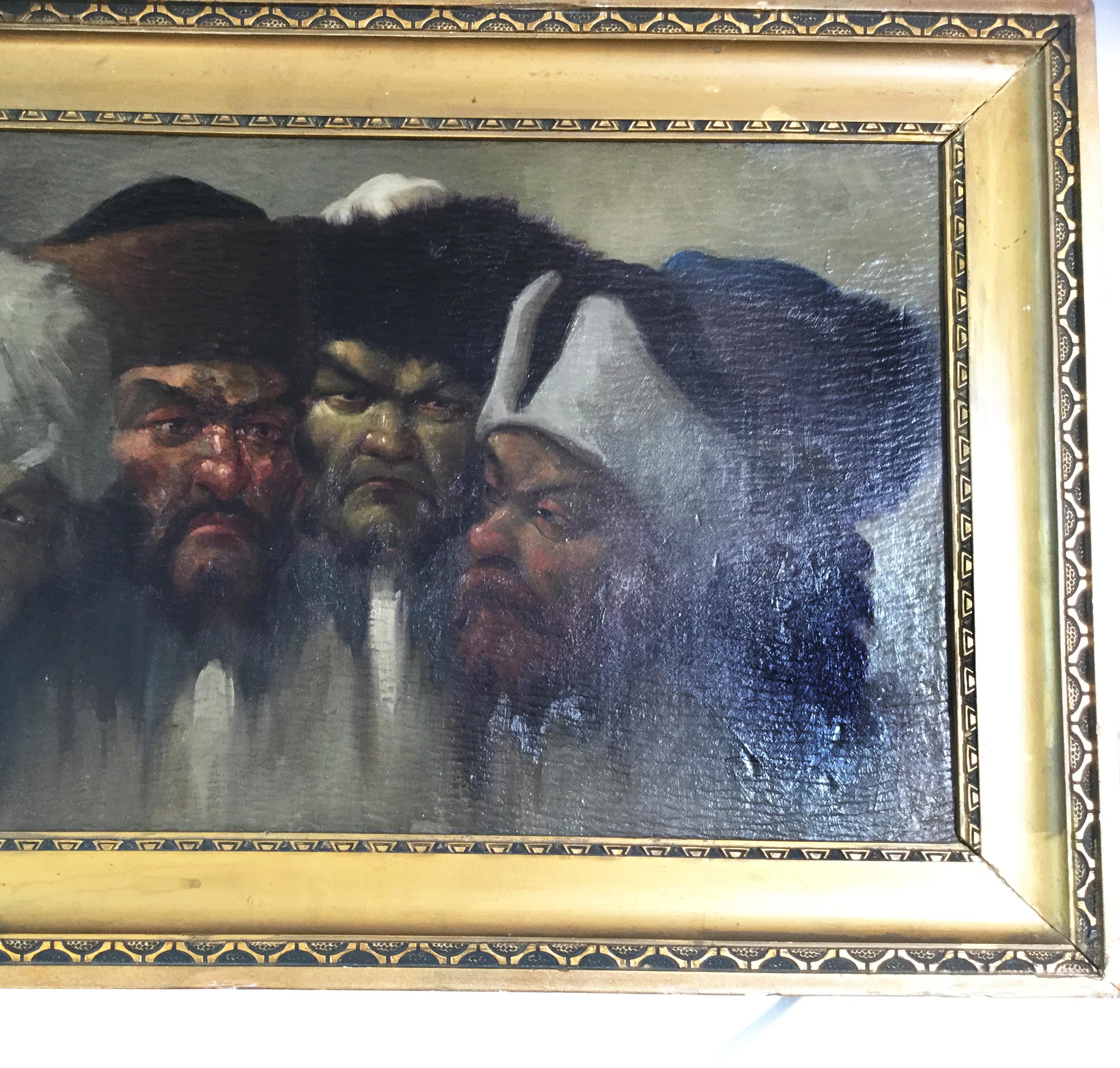 Inconnu Peinture à l'huile sur panneau « Five Cossacks » en vente