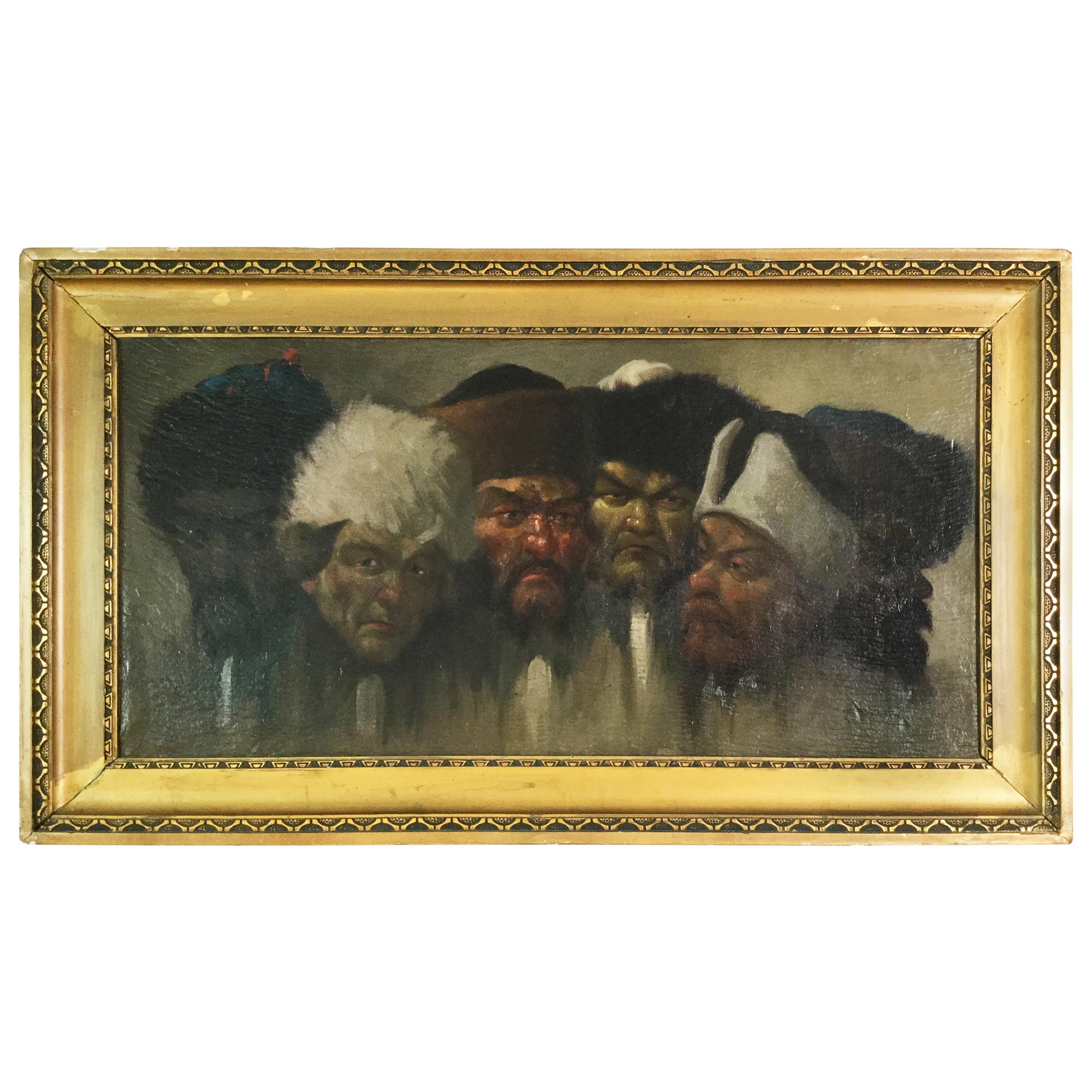 Five Cossacks Oil Painting on Board For Sale