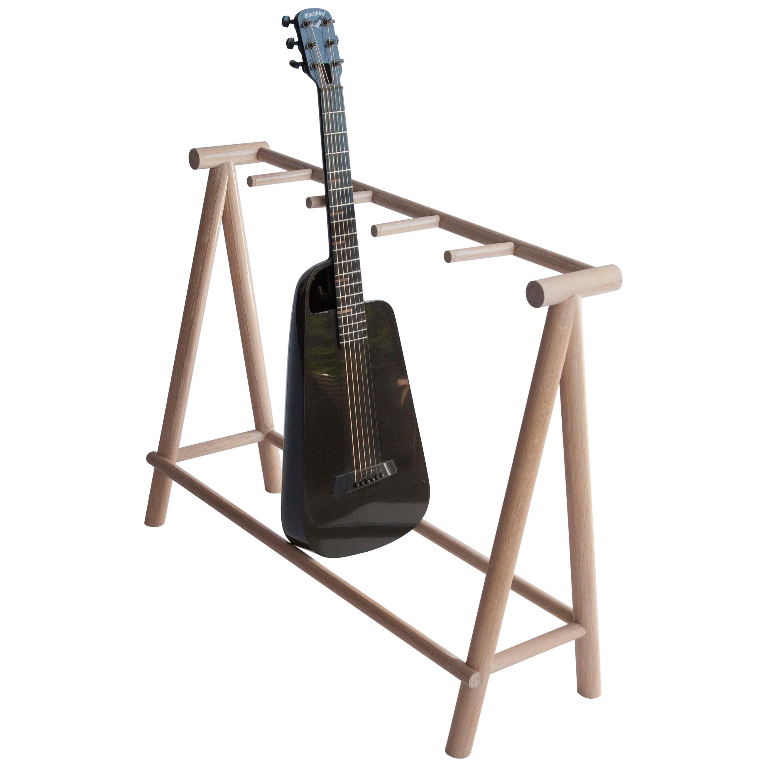 Five Count Guitar Stand in Modern Minimal White Oak For Sale