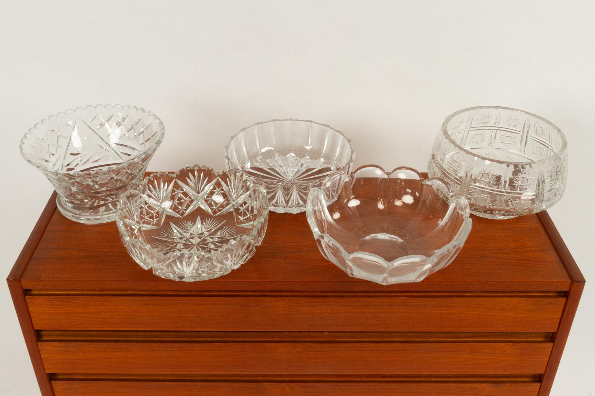 Five Crystal Bowls In Good Condition For Sale In Asaa, DK