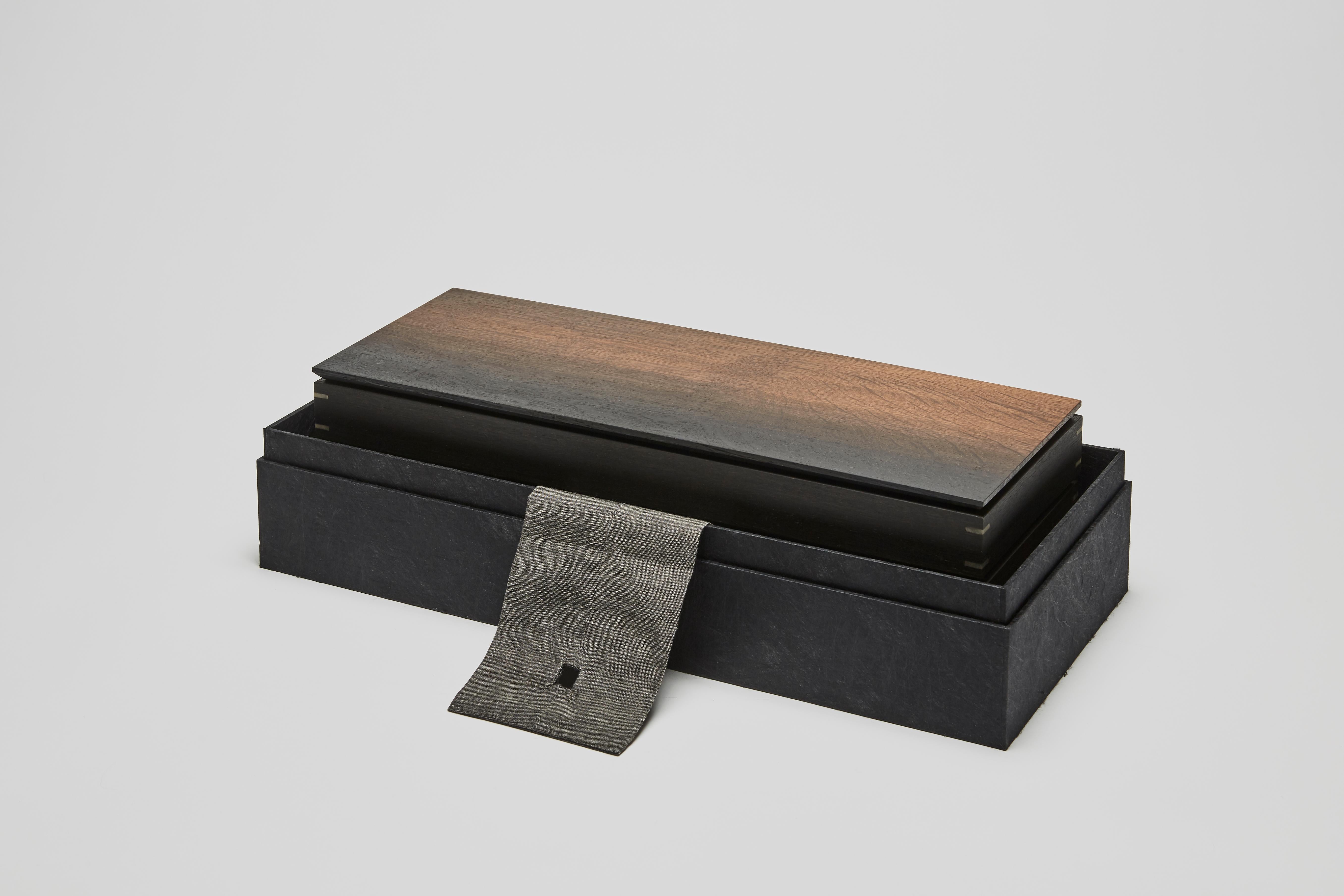 Five Damascus Steel Knife Set with 3000-5000 Year-Old Bog-Oak Display Box 1