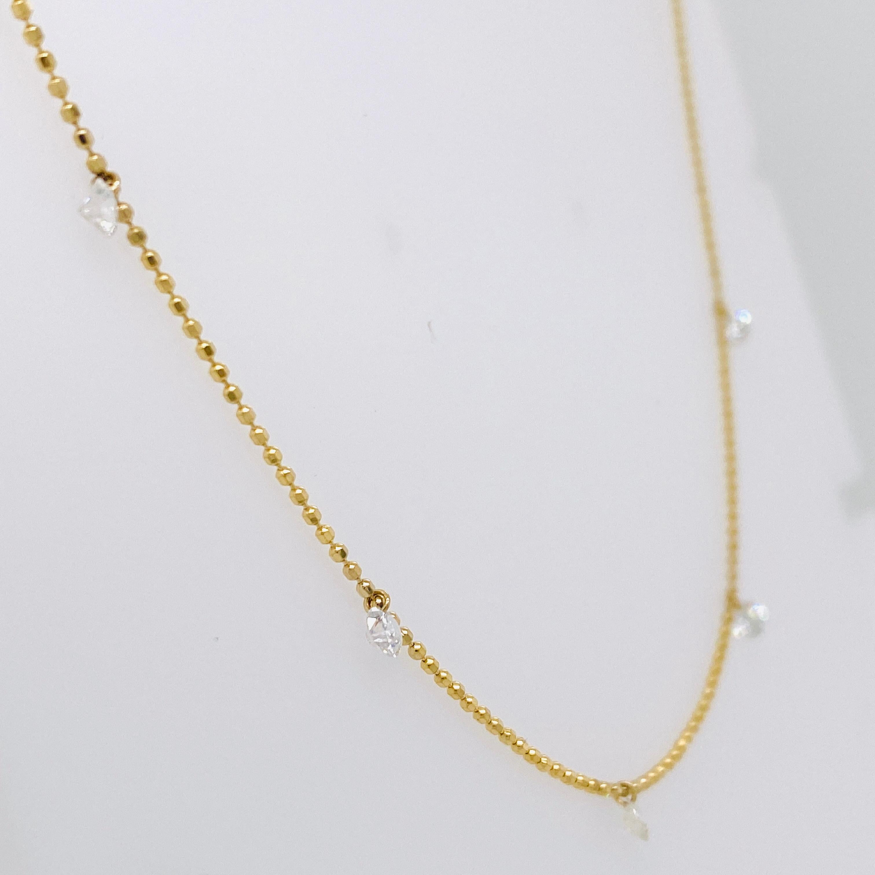 You will stun with the sleek elegance of this necklace! The dashing diamond look is a minimalist style with lots of sparkle as the five diamonds dangle freely to catch any light around! This great staple piece will suit any occasion whether you're