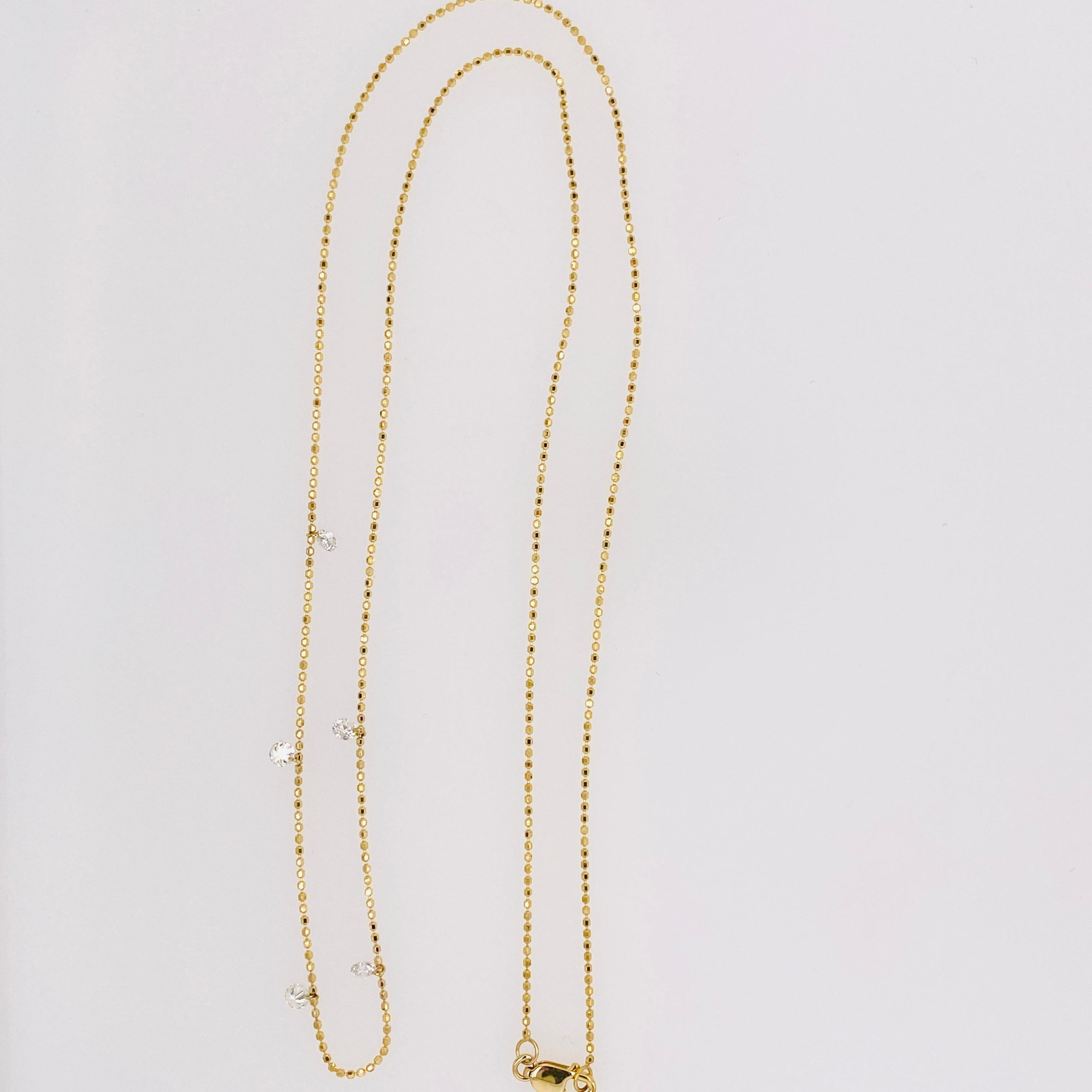 Contemporary Five Dashing Diamond 14K Yellow Gold Necklace, 20