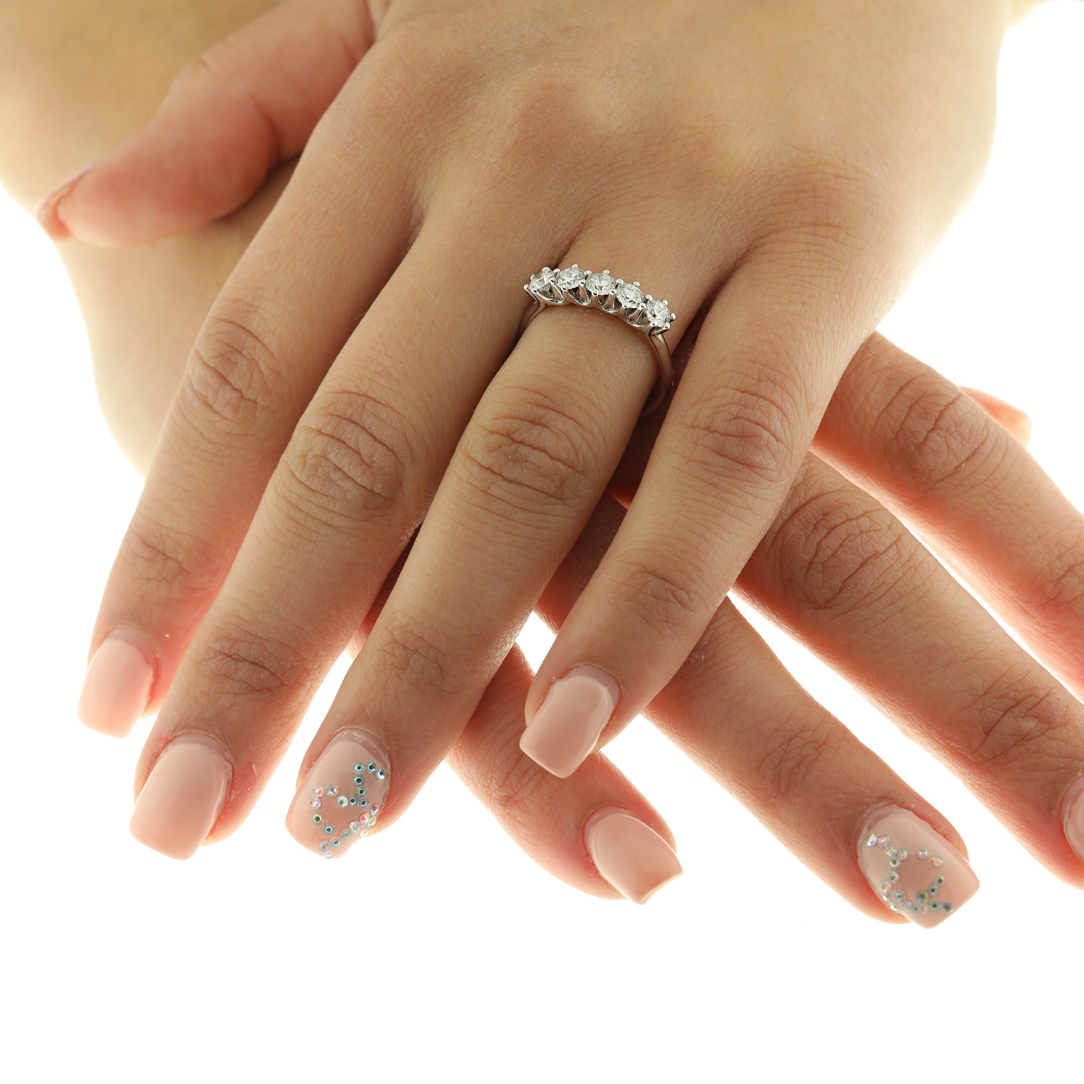 Round Cut 21st Century 18 Karat White Gold Five Diamond Anniversary Ring to Stack For Sale