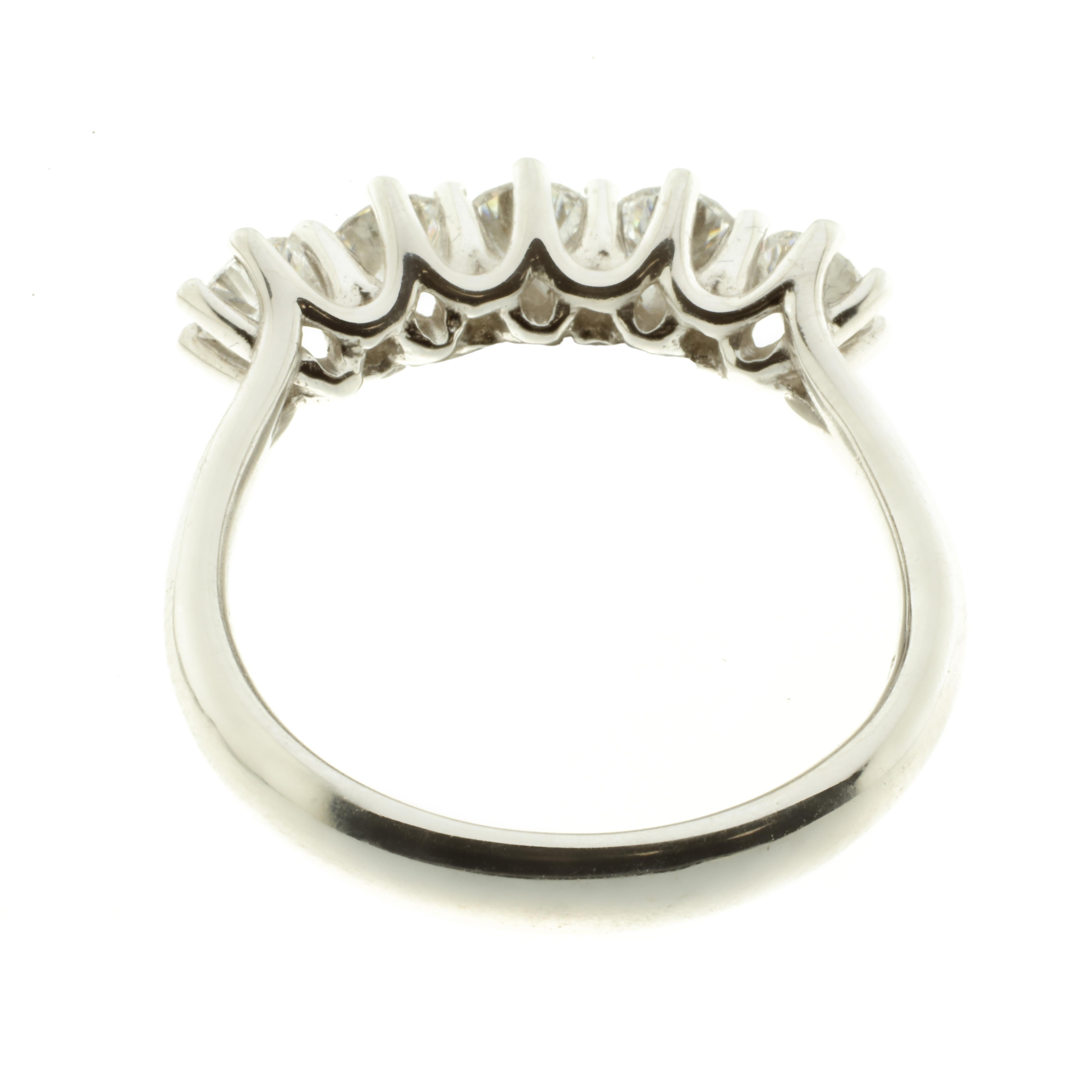 Contemporary 21st Century 18 Karat White Gold Five Diamond Anniversary Ring to Stack For Sale