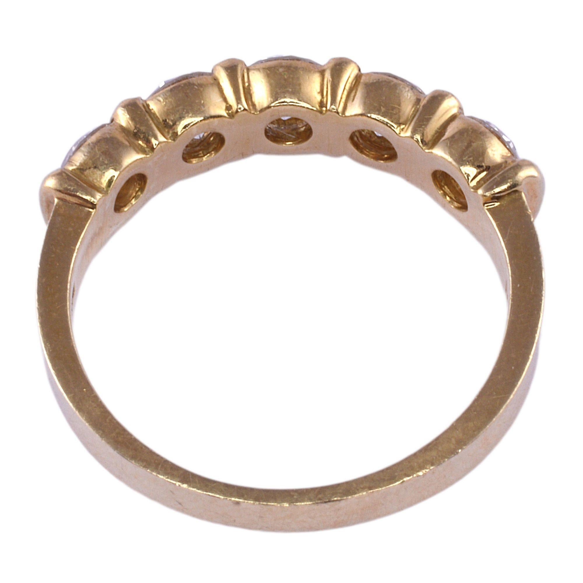 Five Diamond 18K Gold Band In Good Condition For Sale In Solvang, CA
